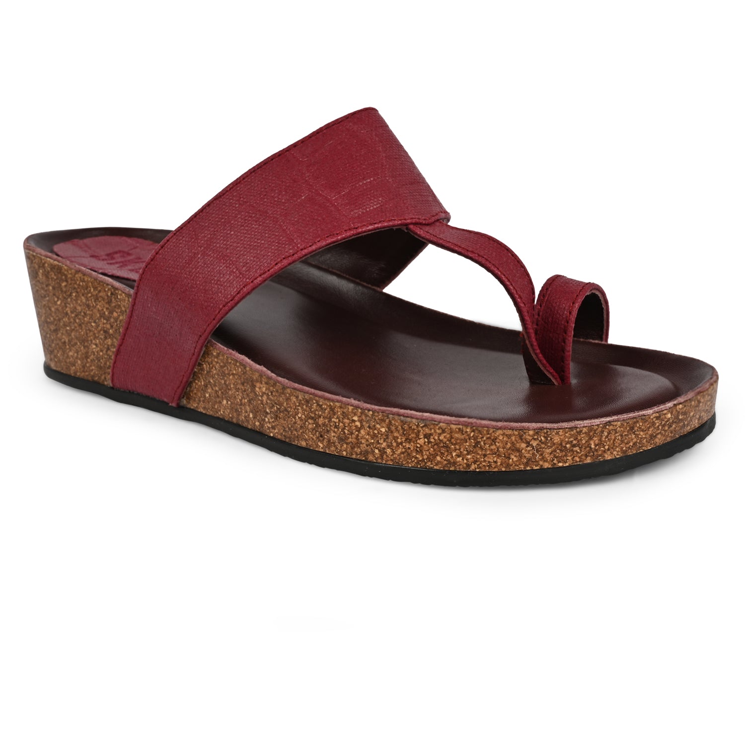 Roja Cork Kolhapuris in Maroon for Women