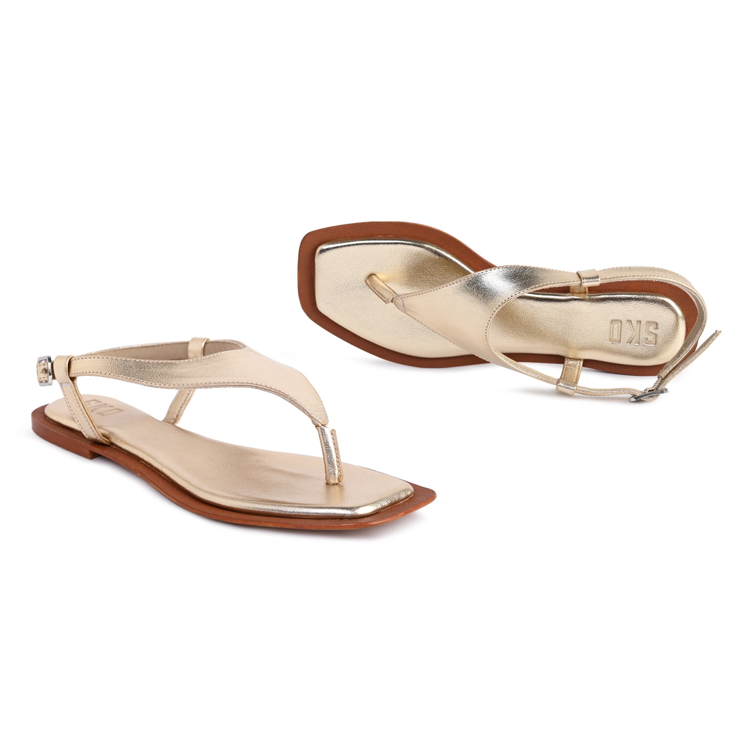 Lecce Gold Flat Sandals For Women