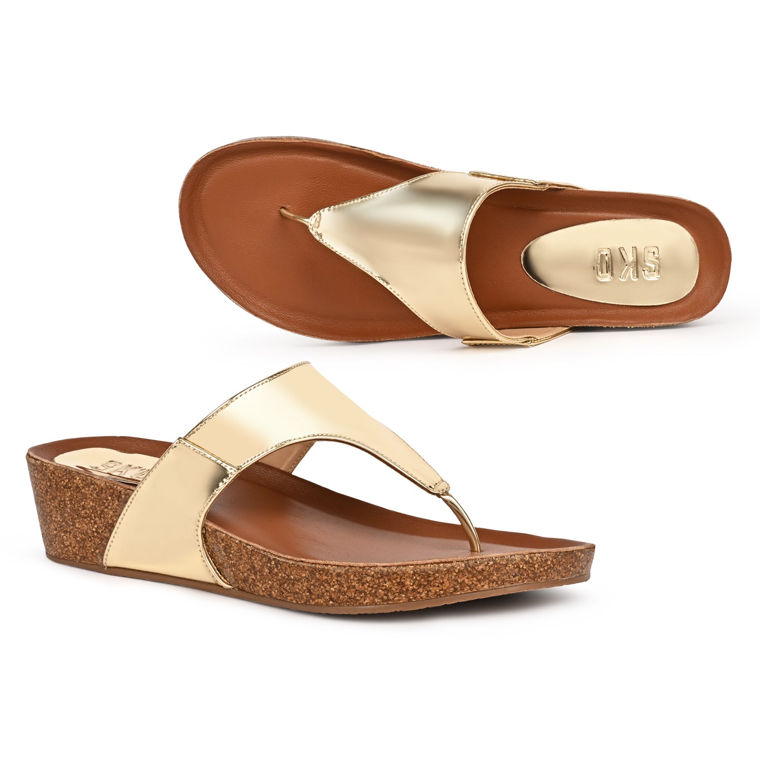 MarbellaX Cork Wedges in Gold for Women