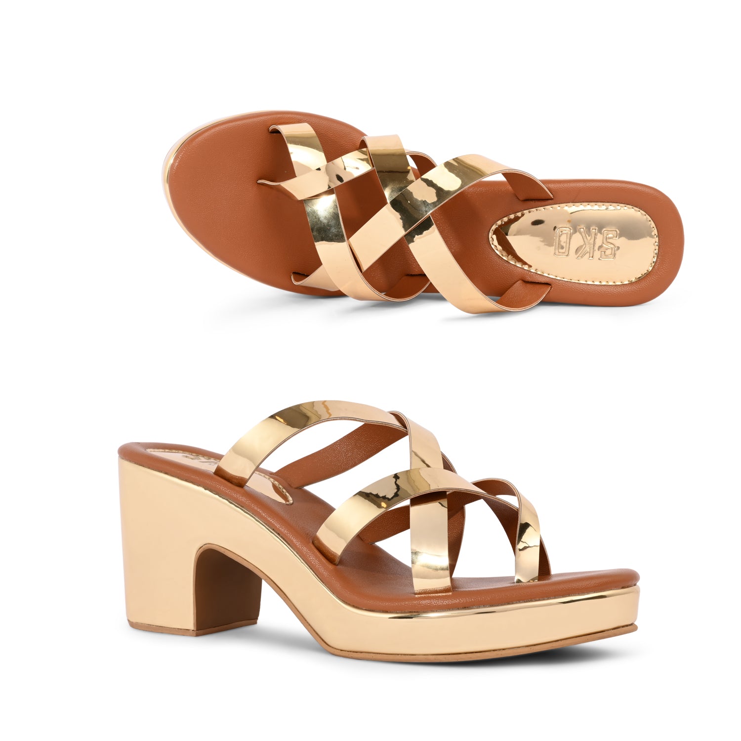 Salvadore Gold Platform Heels For Women