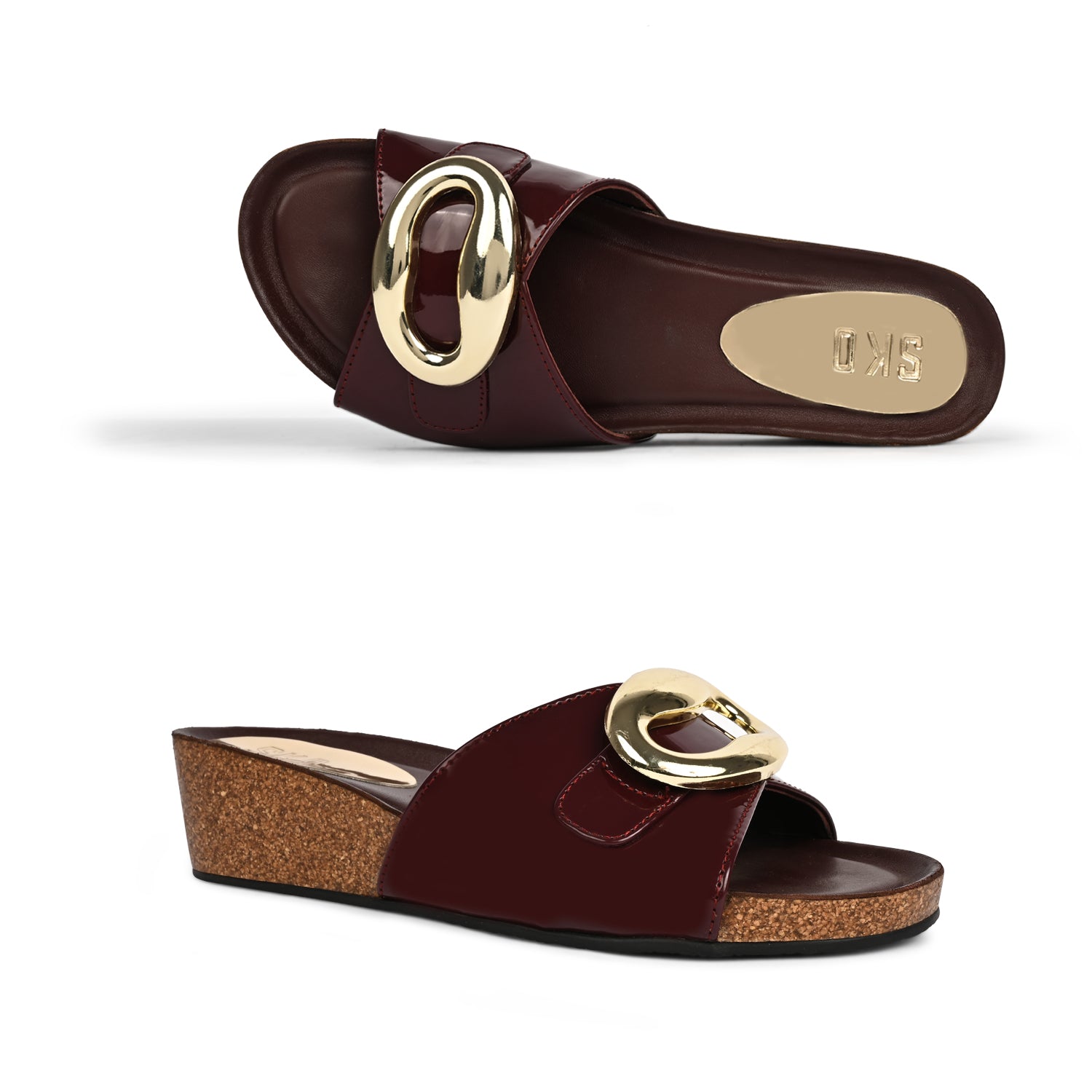 Baza Cork Wedges in Maroon for Women