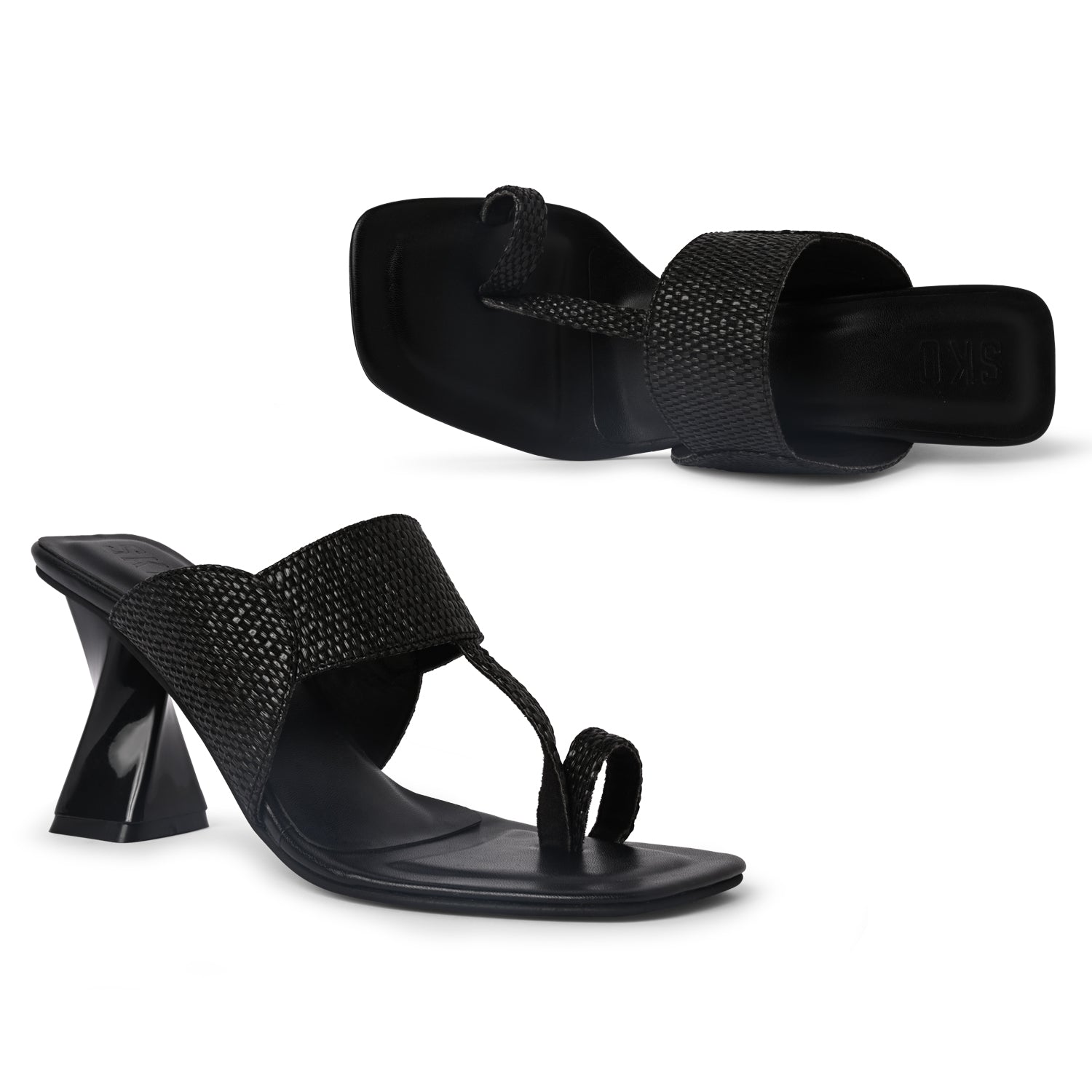 Kolhapuri Black Raffia Heels for Women