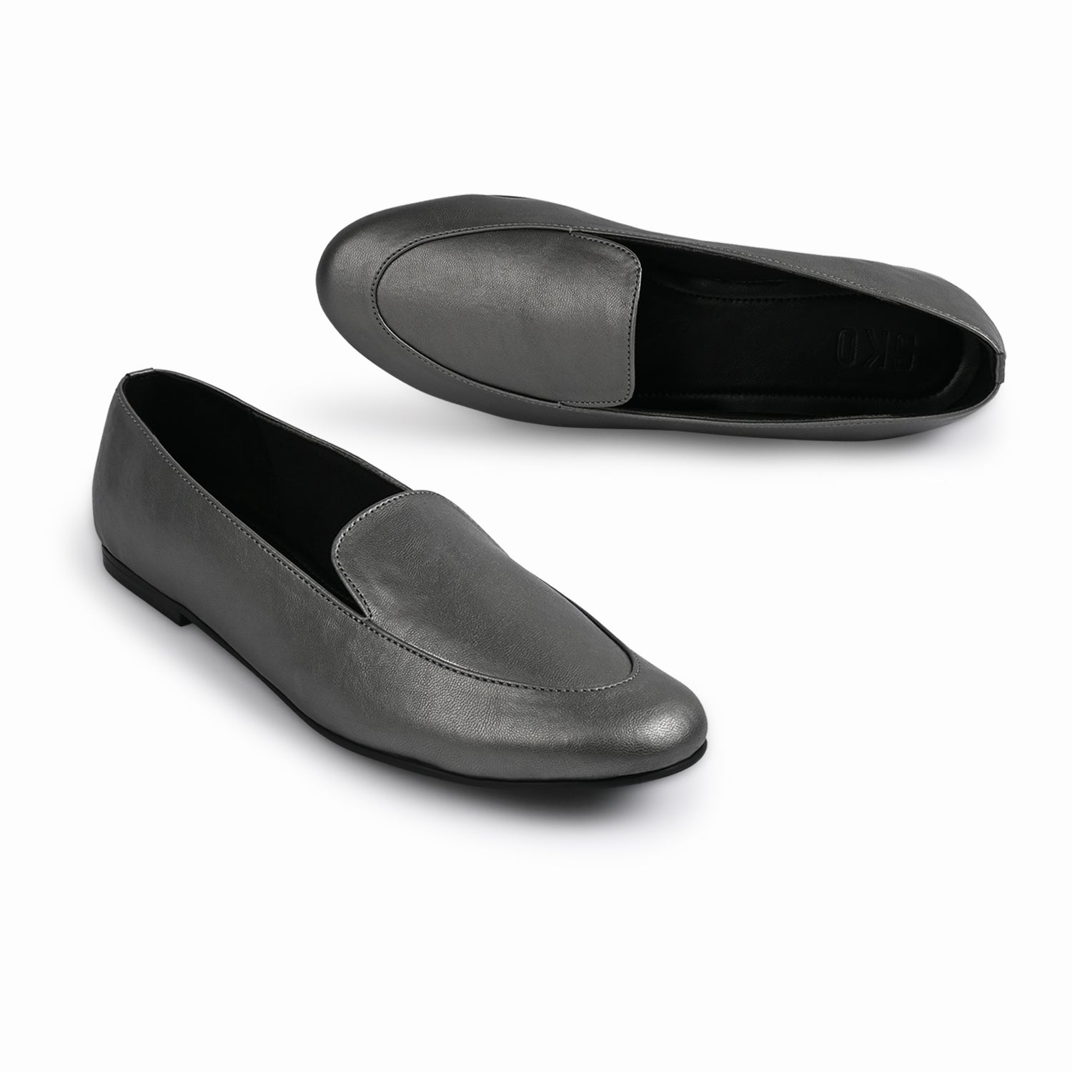 Olivia Gunmetal Silver Loafers For Women