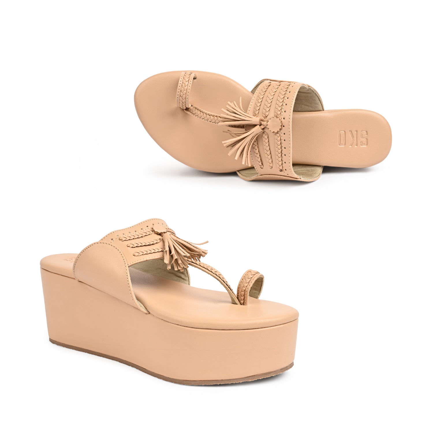 3 inch platform beige kolhapuri for women