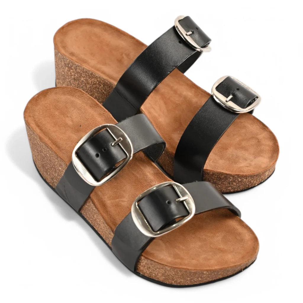 Ibiza Cork Wedges in Black for Women