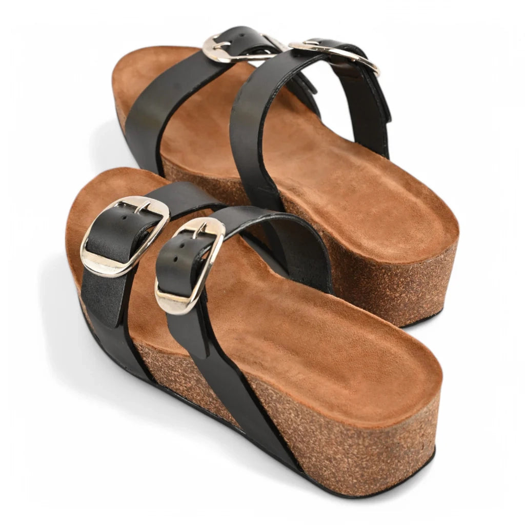 Ibiza Cork Wedges in Black for Women