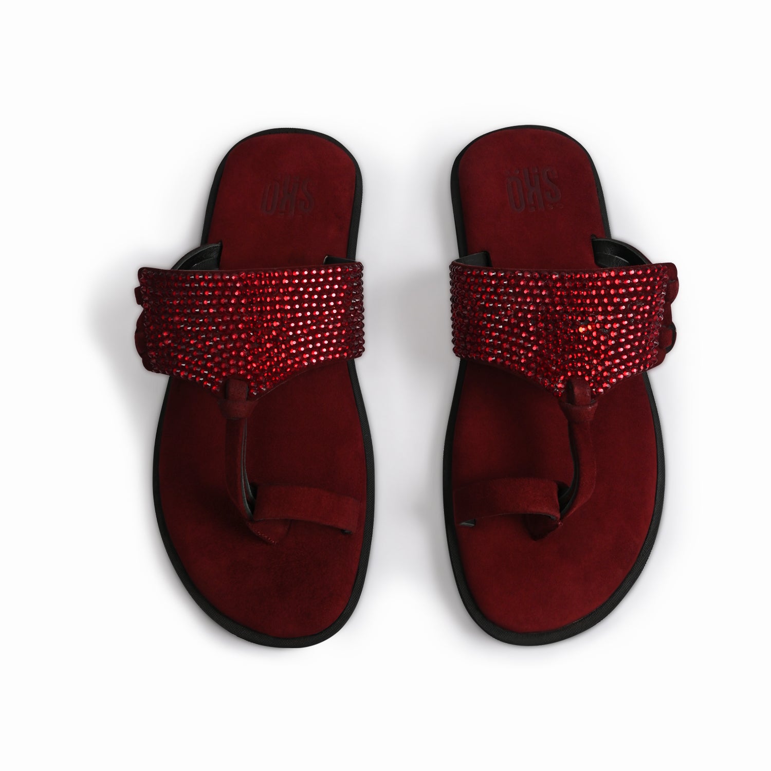 Indy Maroon Crystal Kolhapuri Slippers For Men