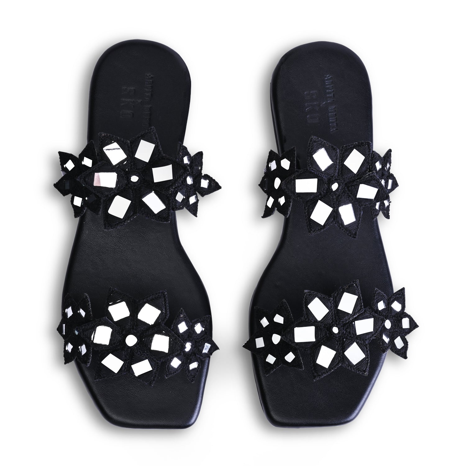 Blooming Flower Flat Sandals in Black