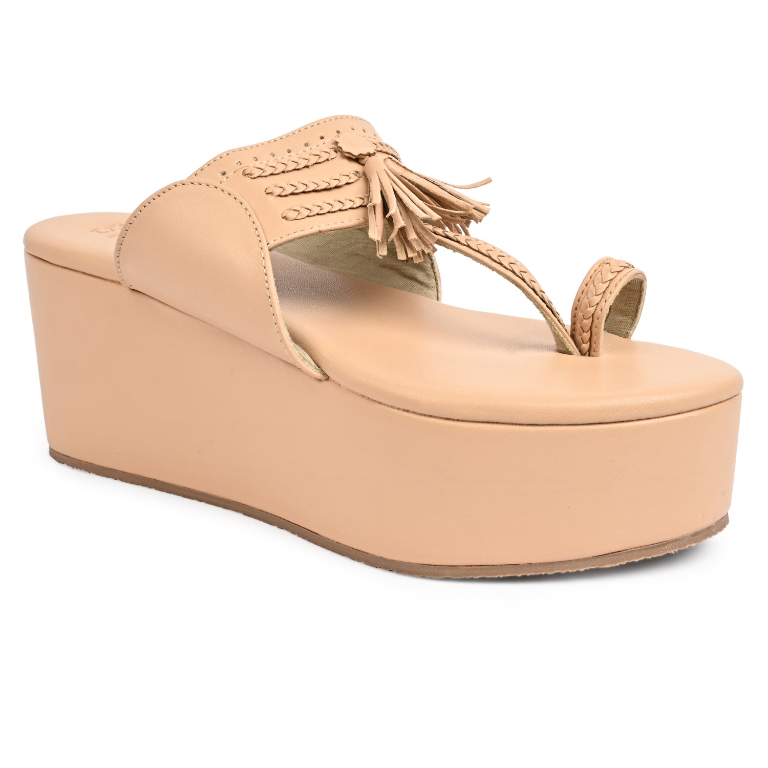3 inch platform beige kolhapuri for women