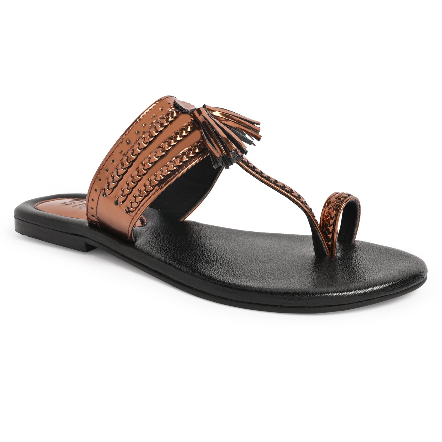 Reflective Bronze Kolhapuri Sandals For Women