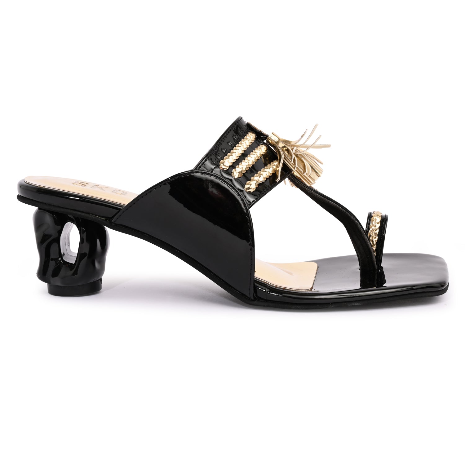 Gold & Black Kolhapuris Heels for Women