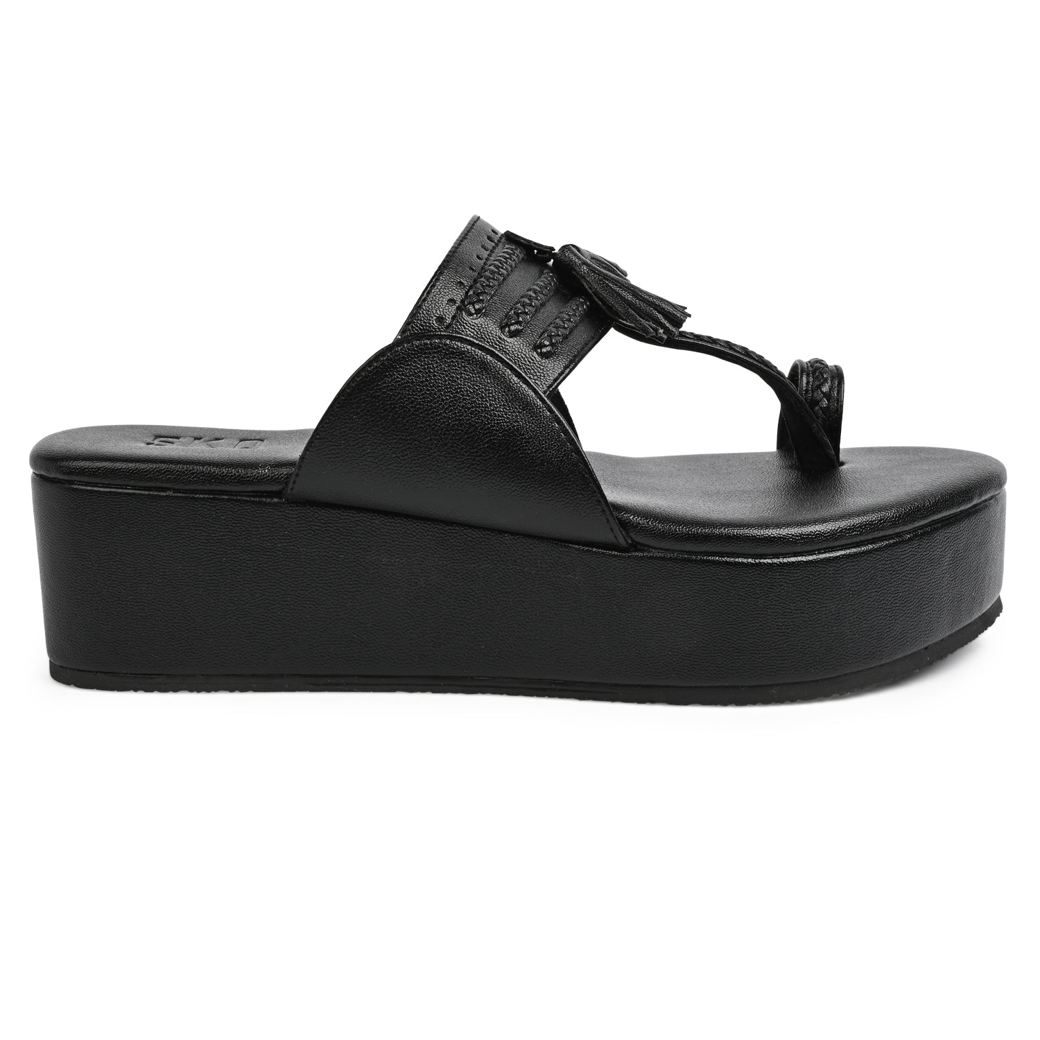 2 inch platform black kolhapuri for women