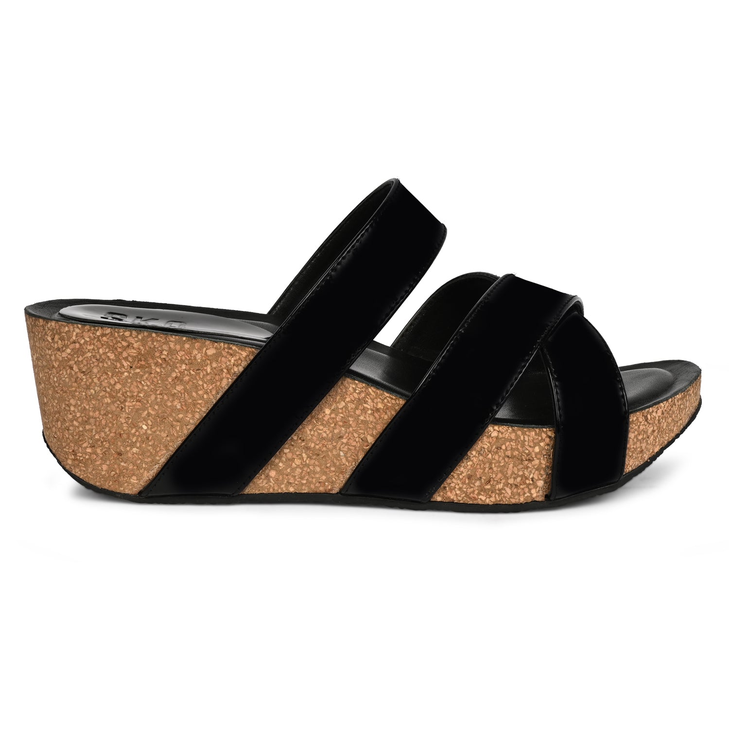 Cabra Cork Wedges in Black Patent for Women