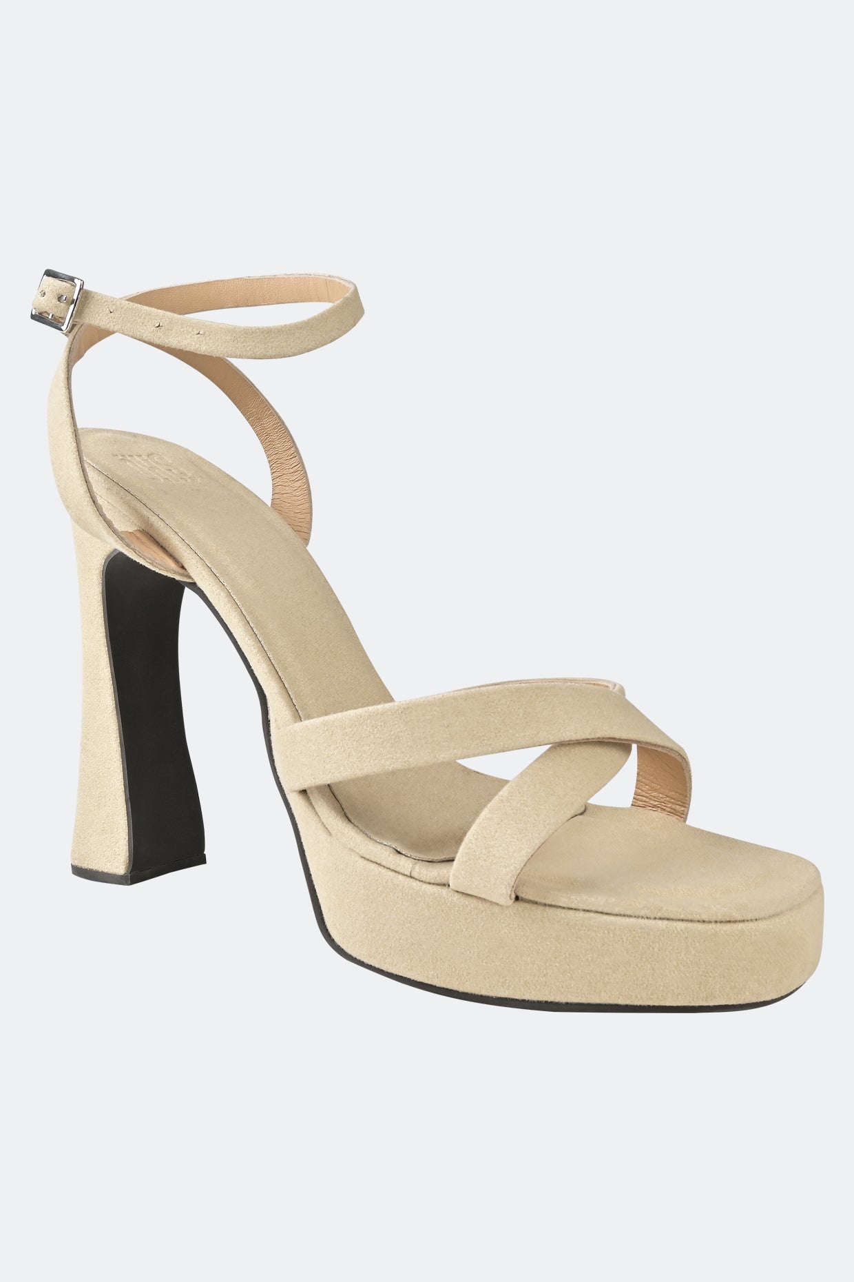 Vegan Nude Suede Cross Strap Platforms