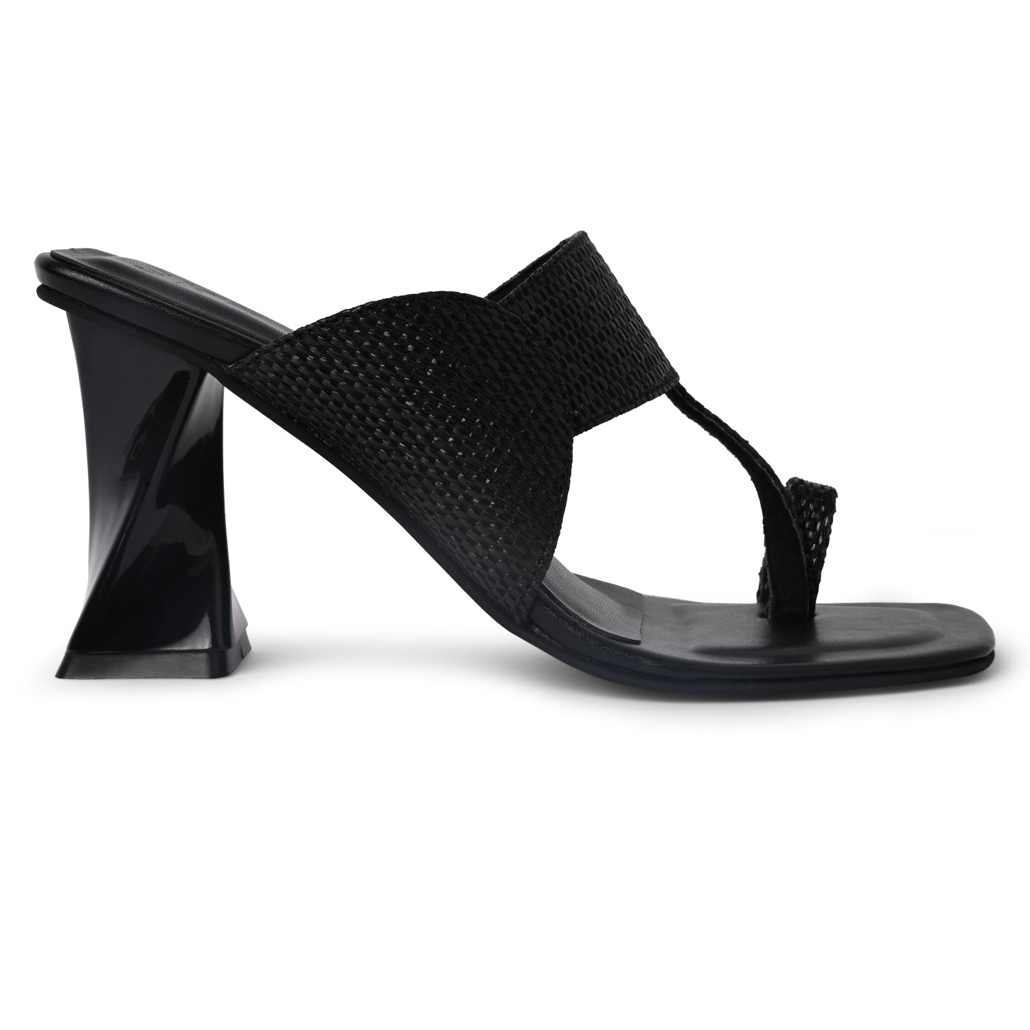 Kolhapuri Black Raffia Heels for Women