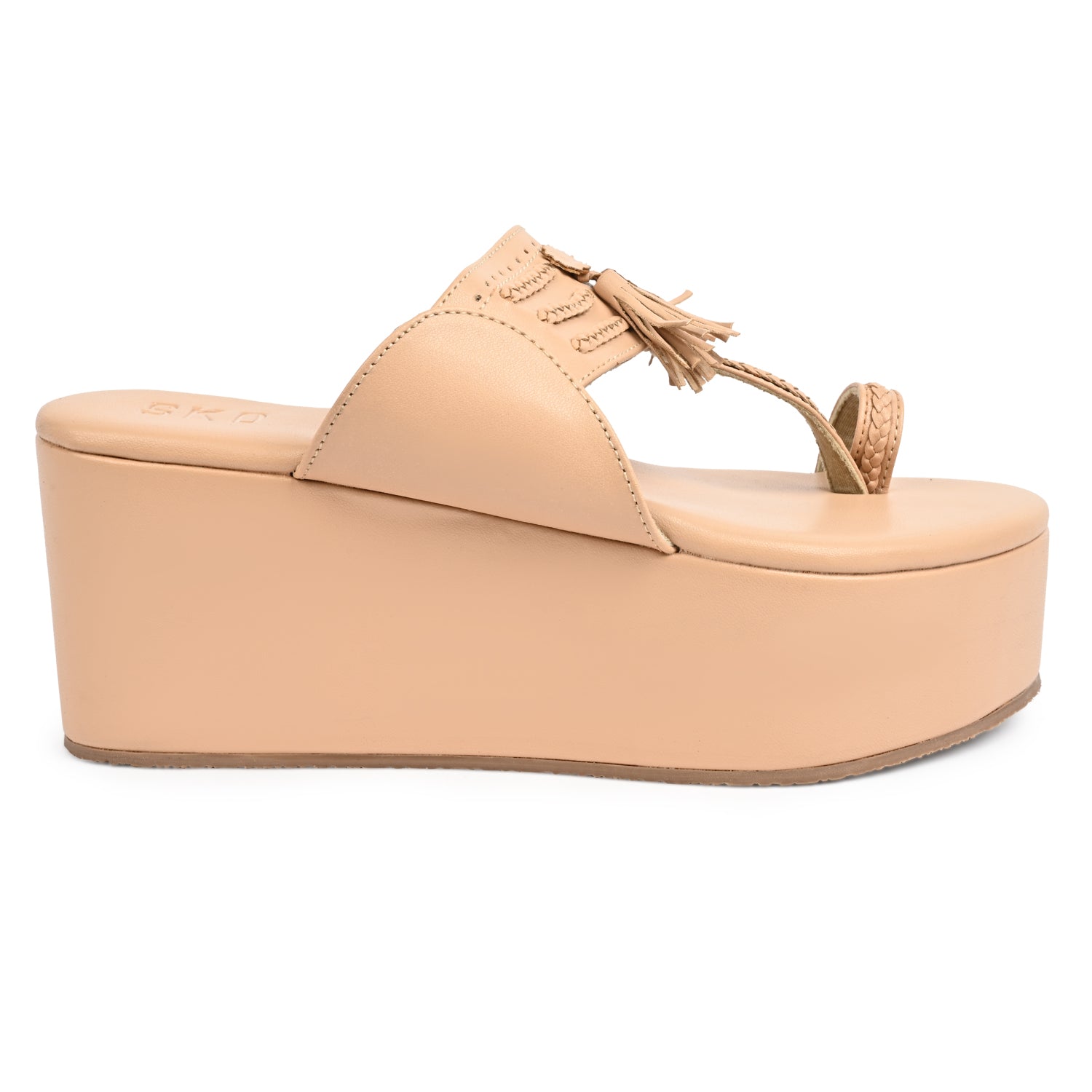 3 inch platform beige kolhapuri for women