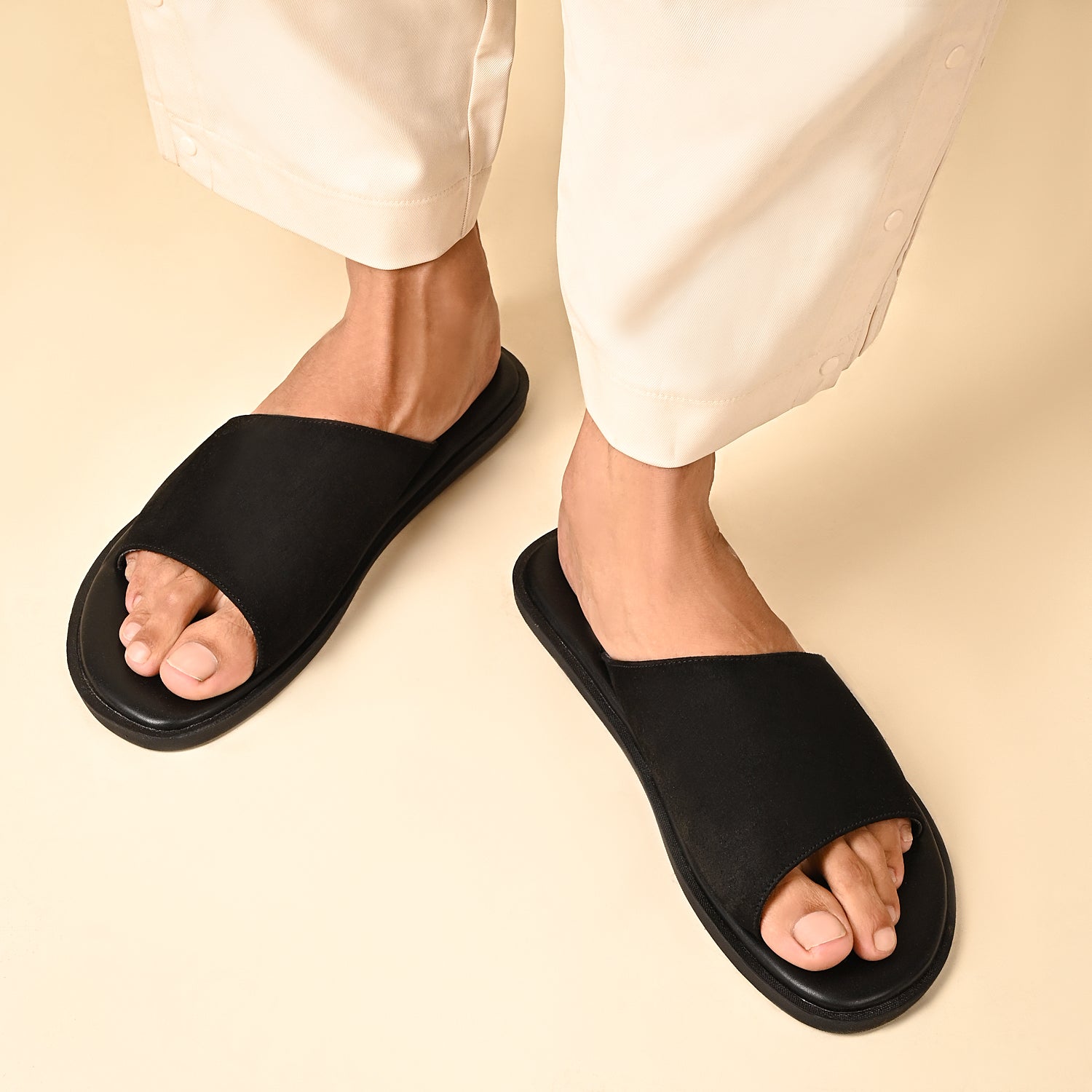 Pefki Suede Slippers For Men in Black
