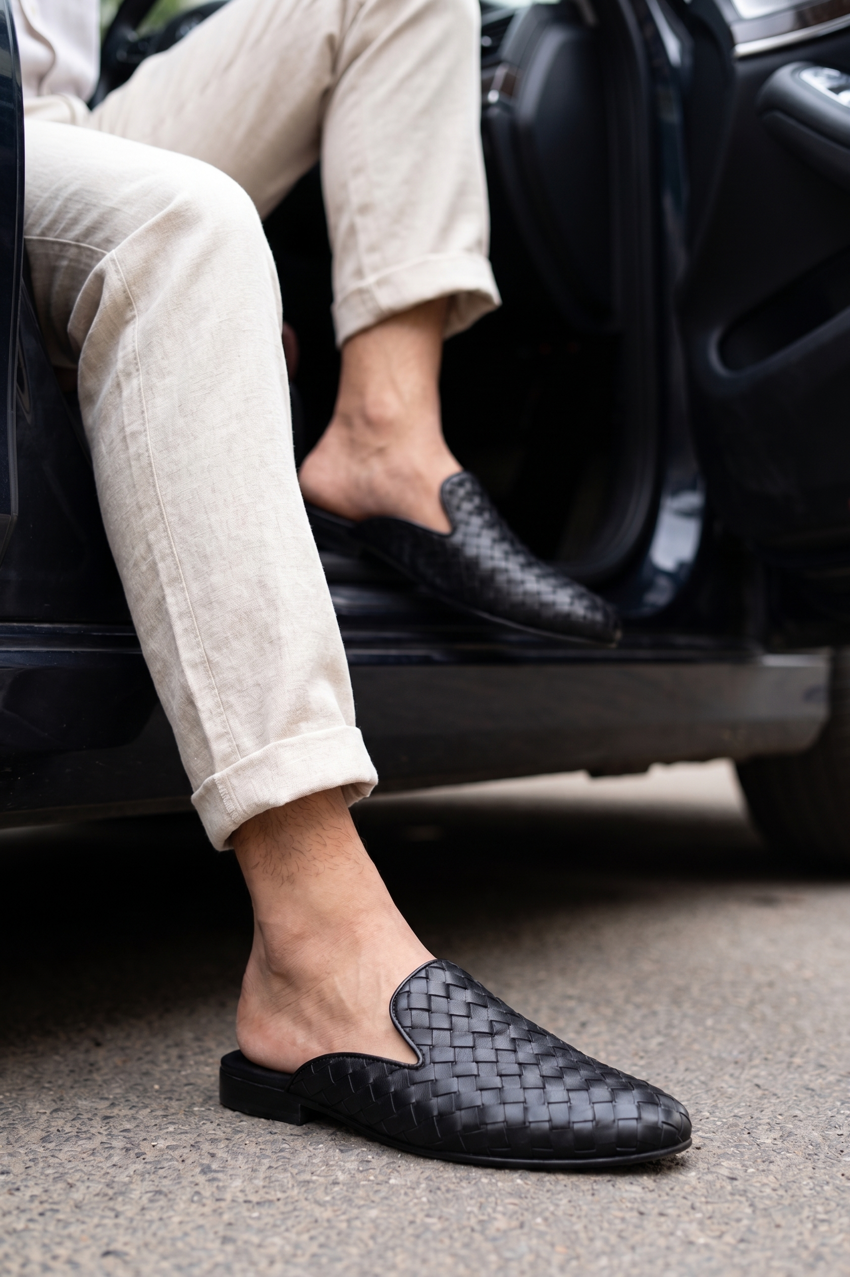 David Black Weave Mules For Men