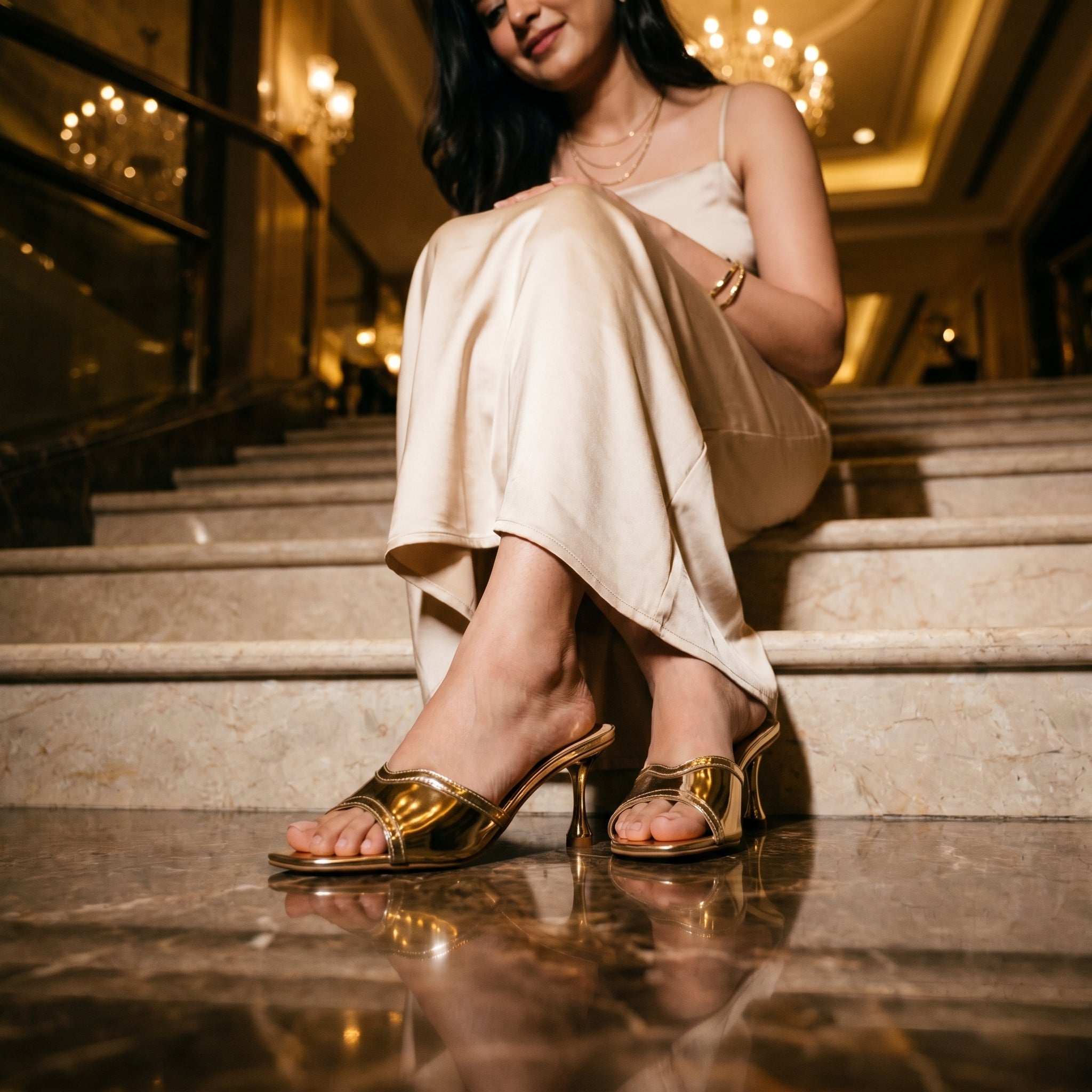 Eve in Gold Patent Heels for Women