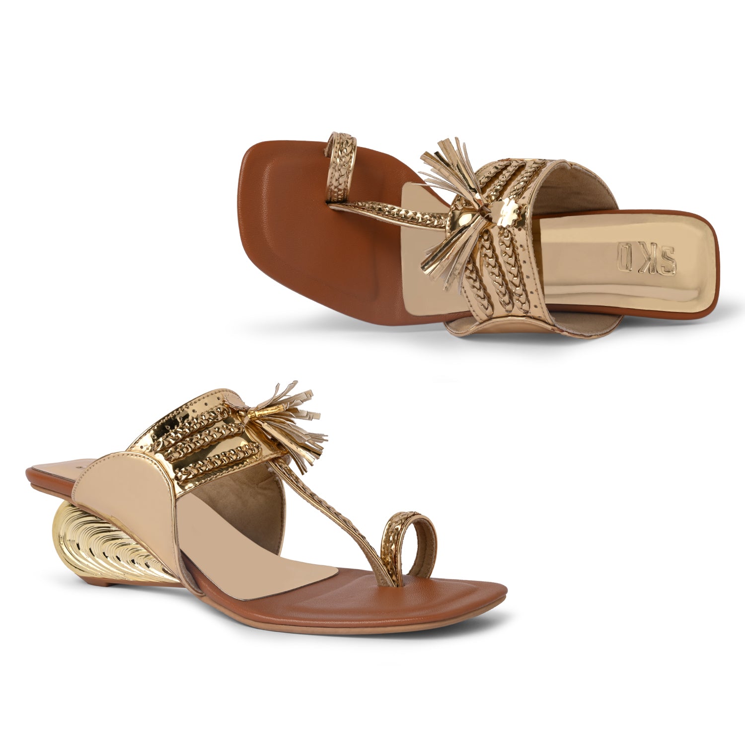 Metallic Gold Kolhapuris Heels for Women