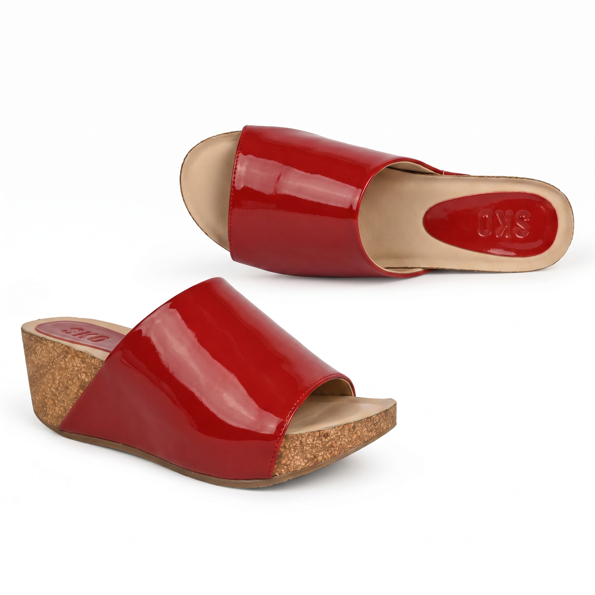 Granada Cork Wedge in Red Patent