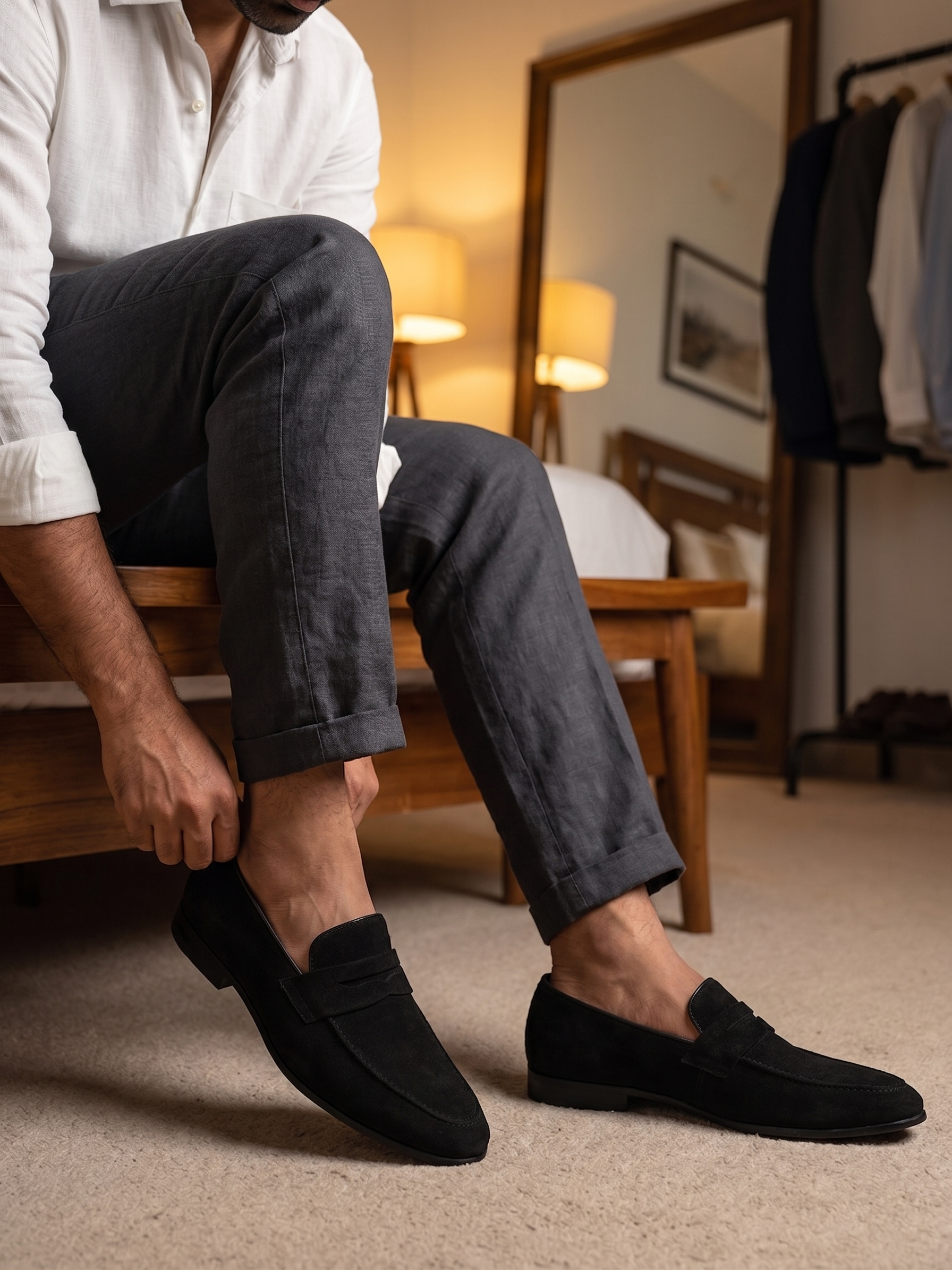 Hugo Black Suede Loafers For Men