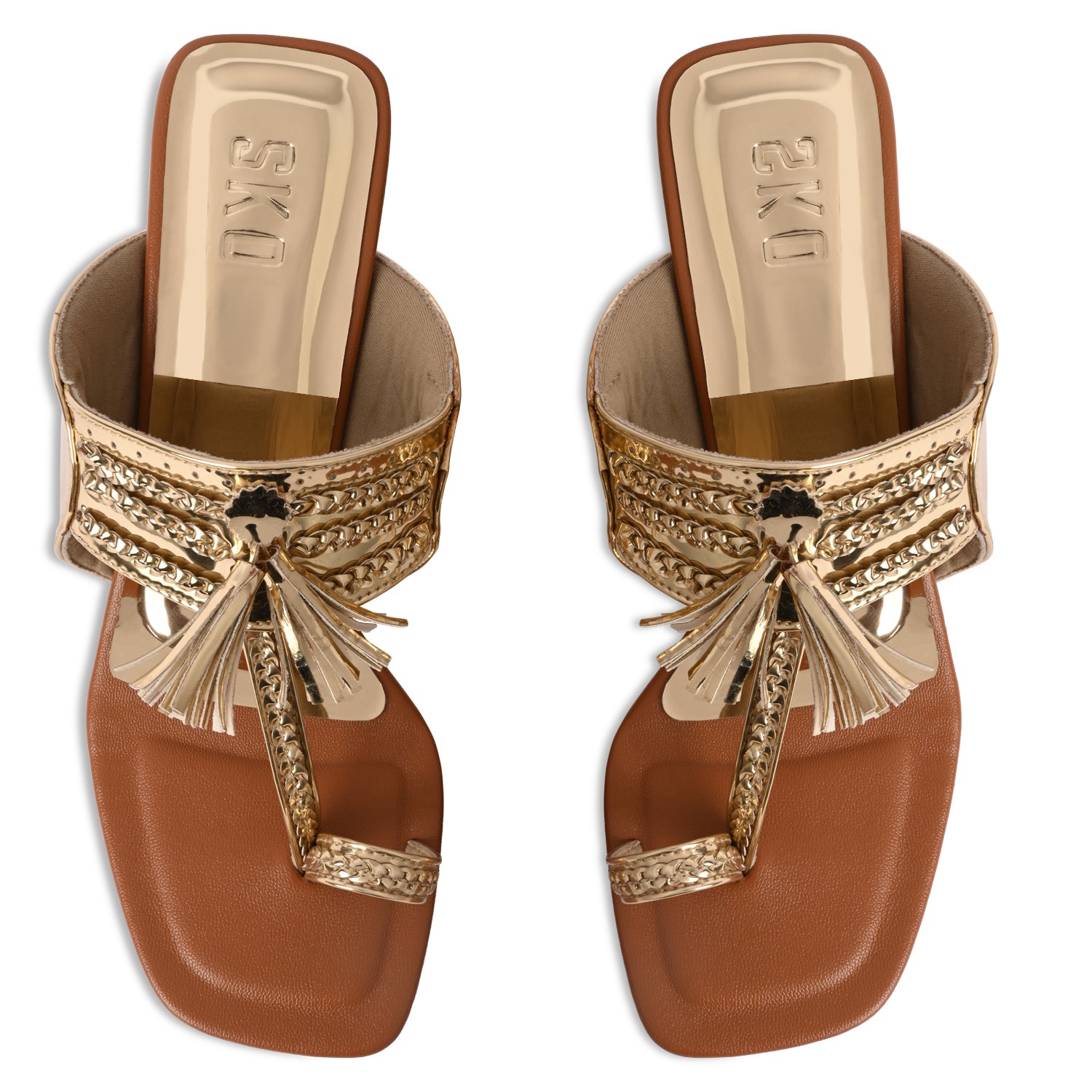 Metallic Gold Kolhapuris Heels for Women
