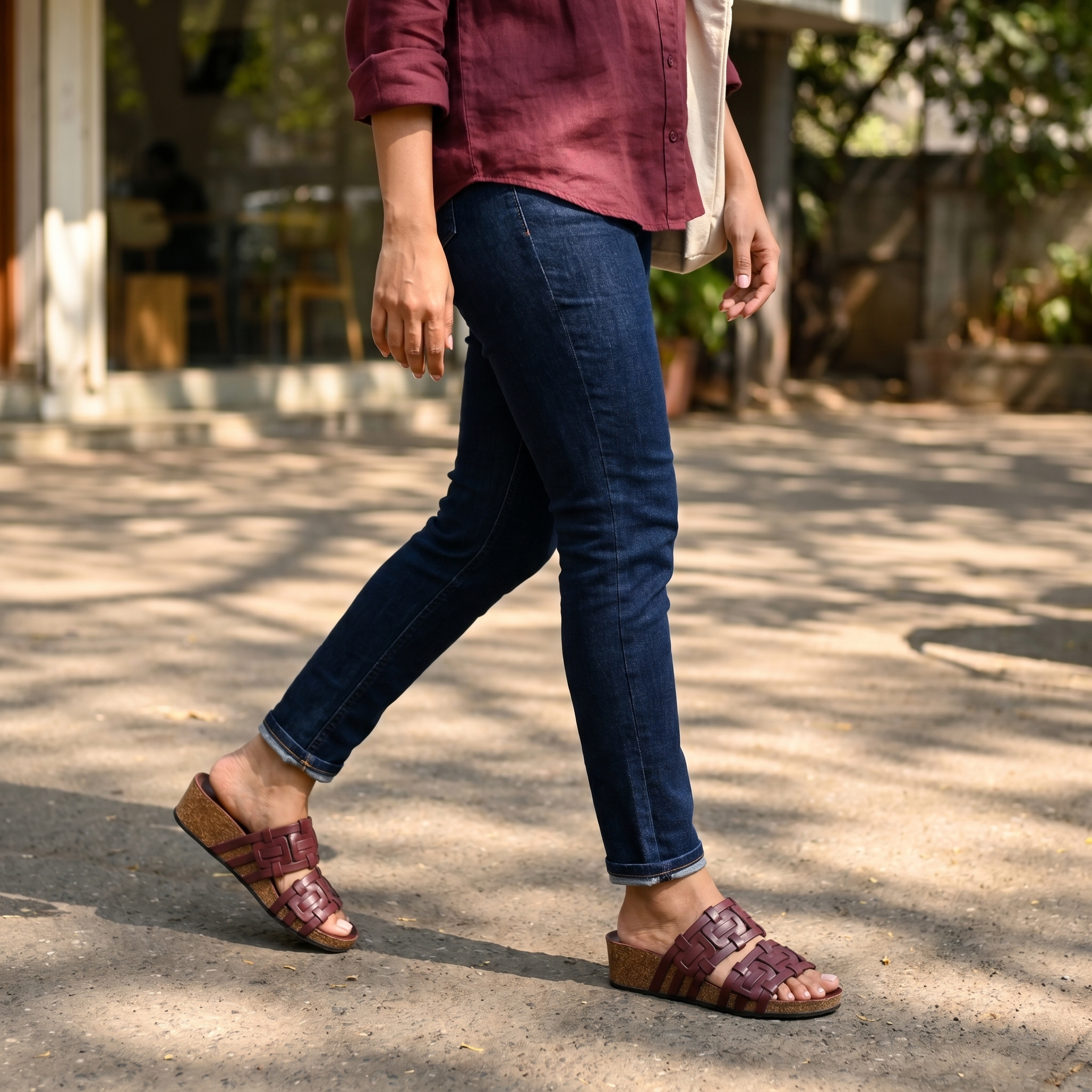 Malaga Cork Wedges in Maroon for Women