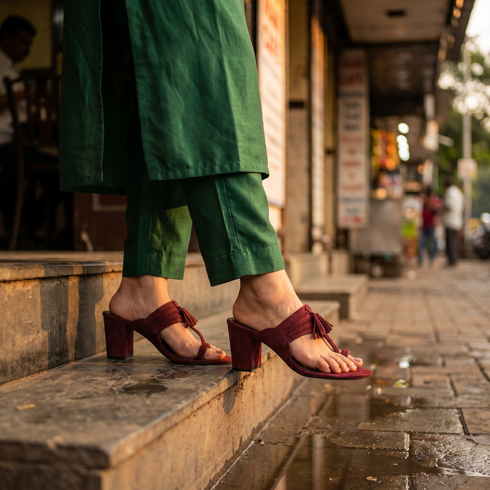 Maroon Kolhapuri Block Heels For Women