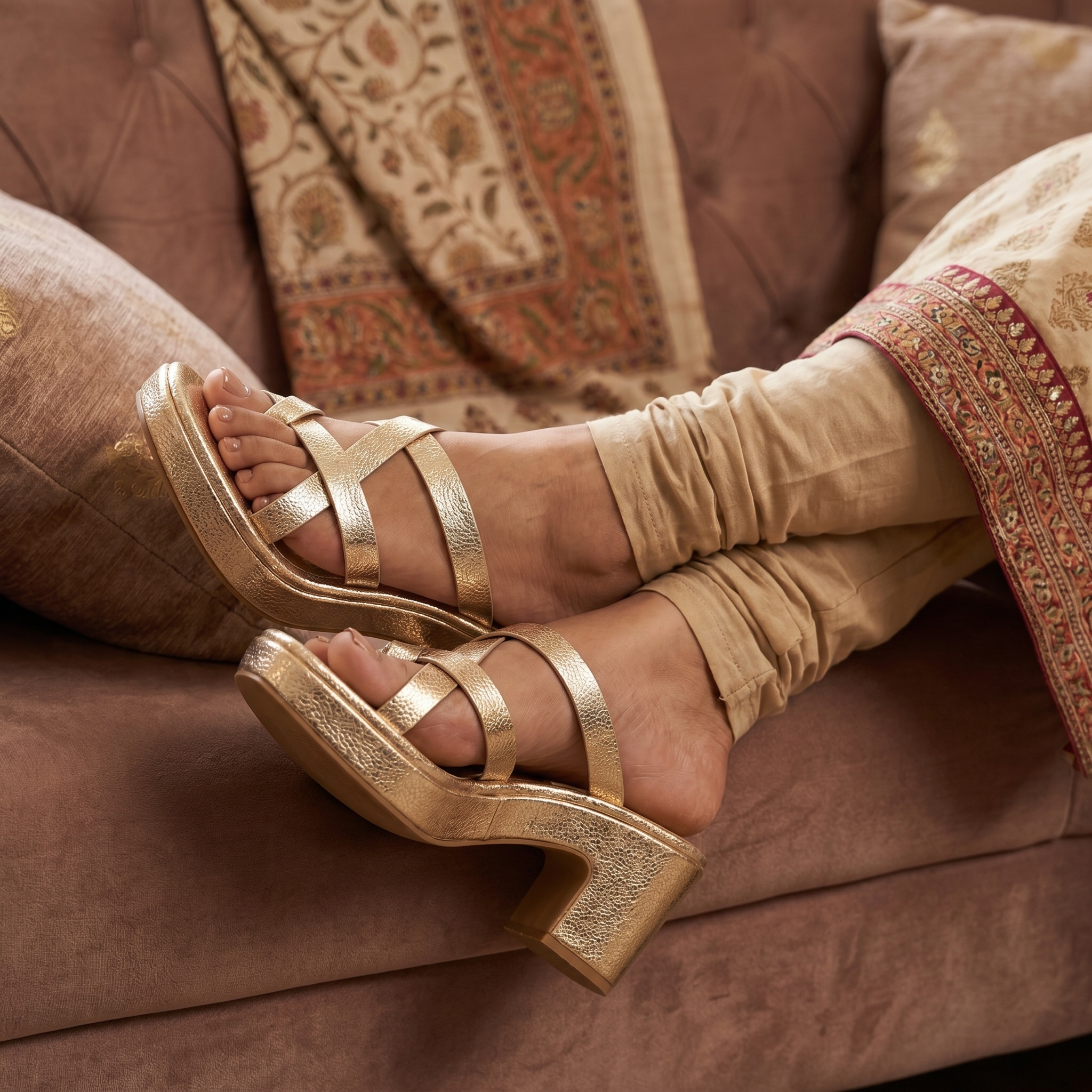 Salvadore Gold Platform Heels For Women