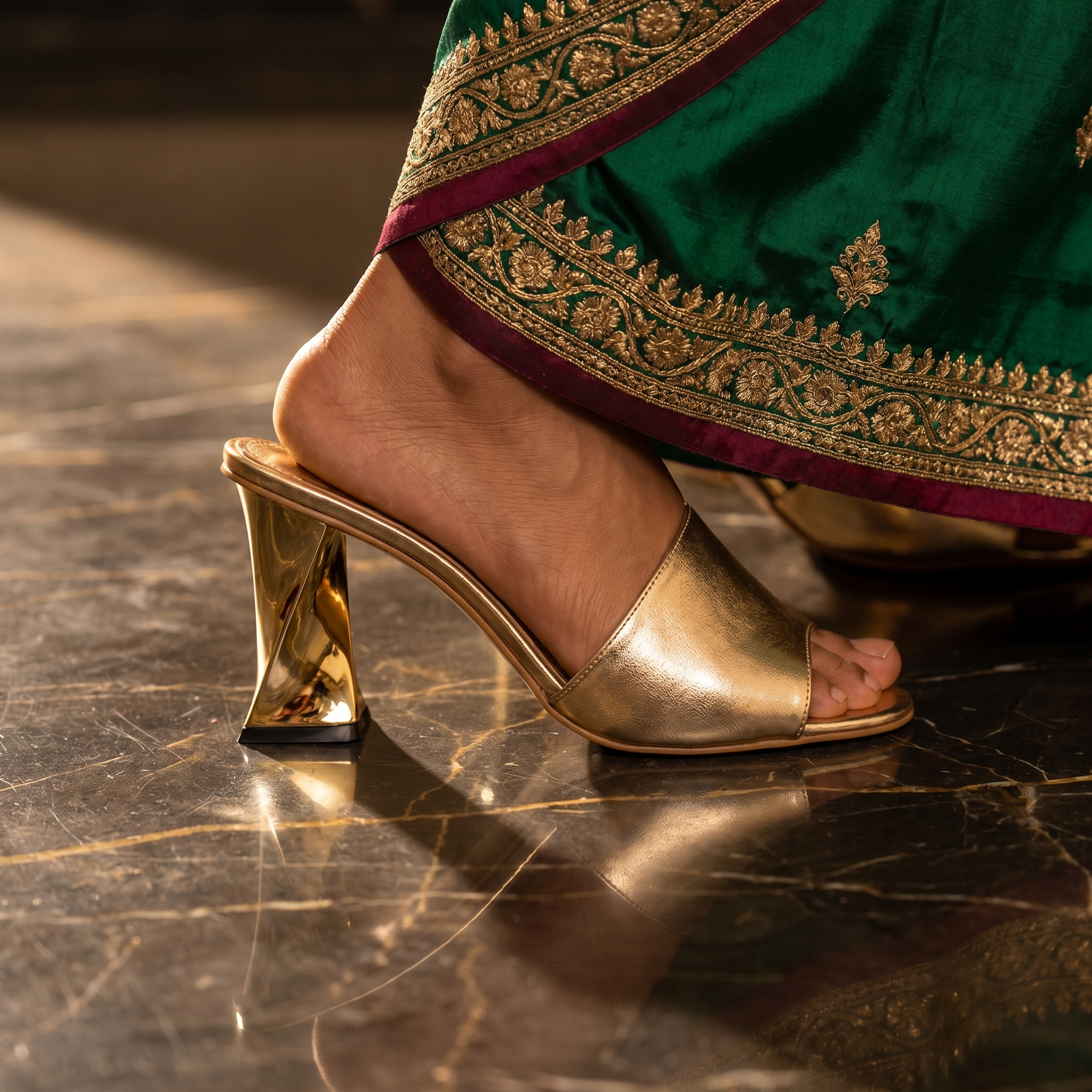 One Strap Gold Heels For Women