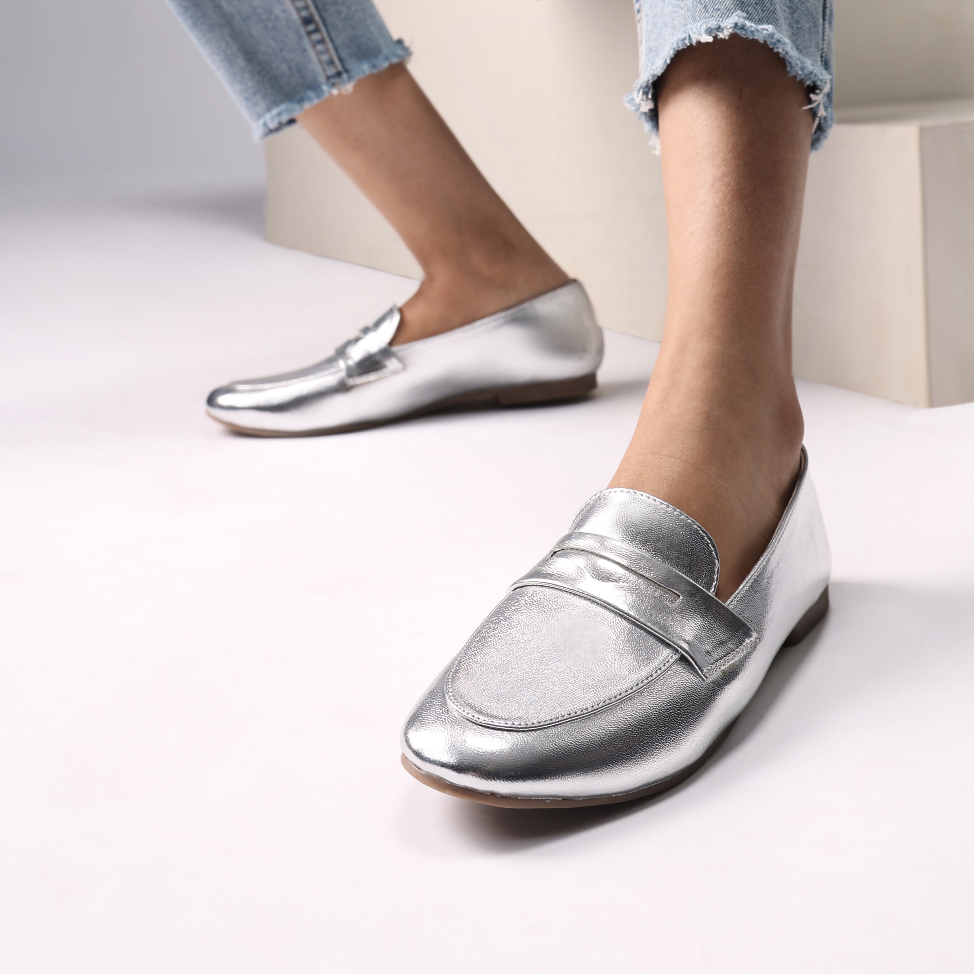 Kate Silver Loafers For Women