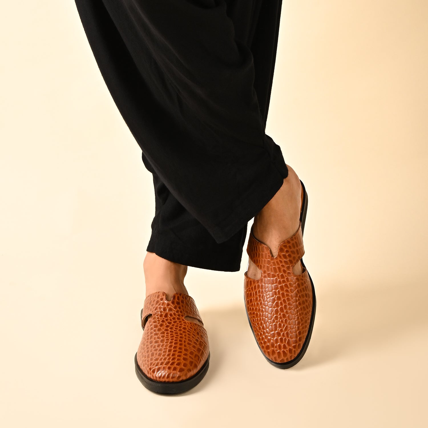 Rafina Tan Croc Mules For Men
