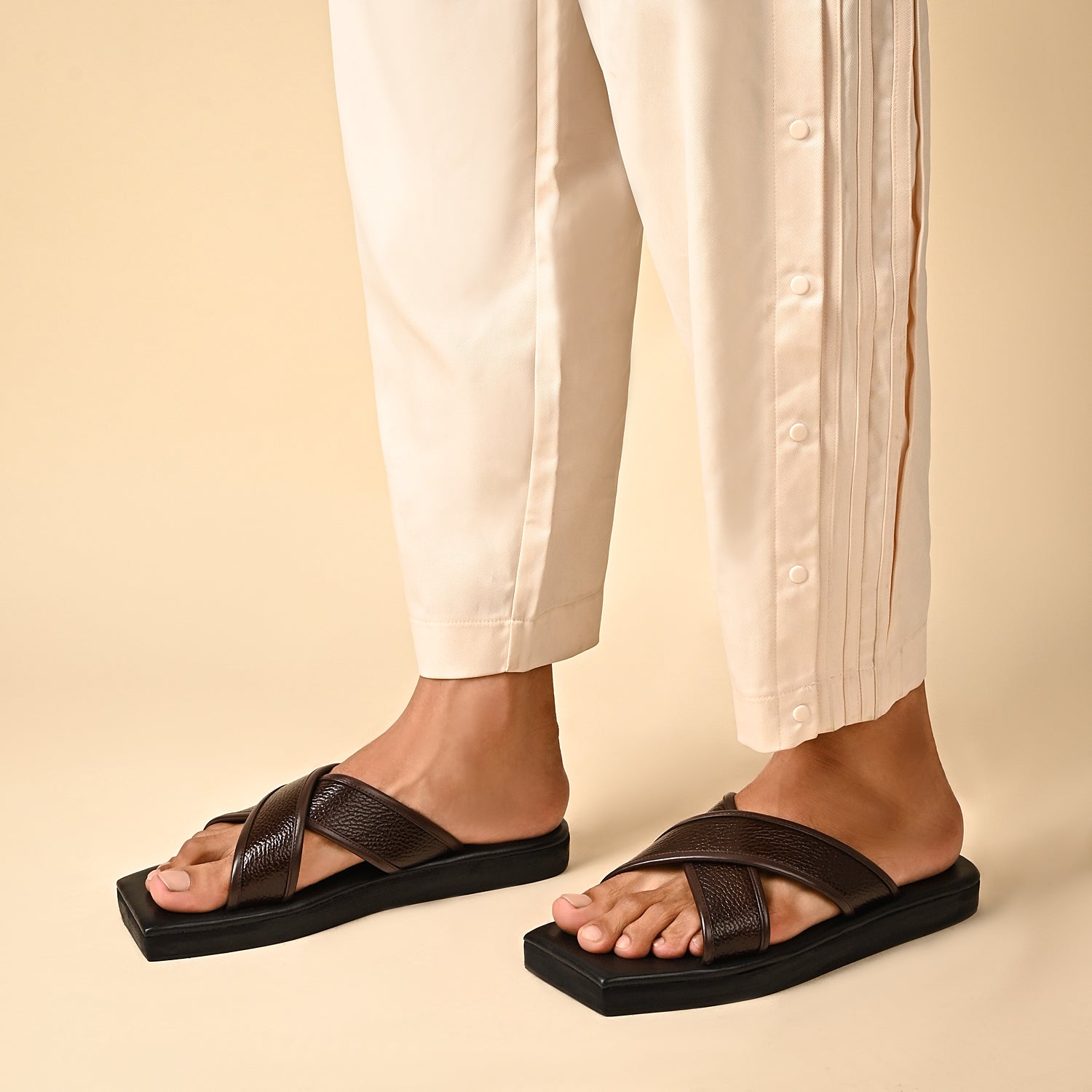 Rhodes Brown Square Slippers For Men