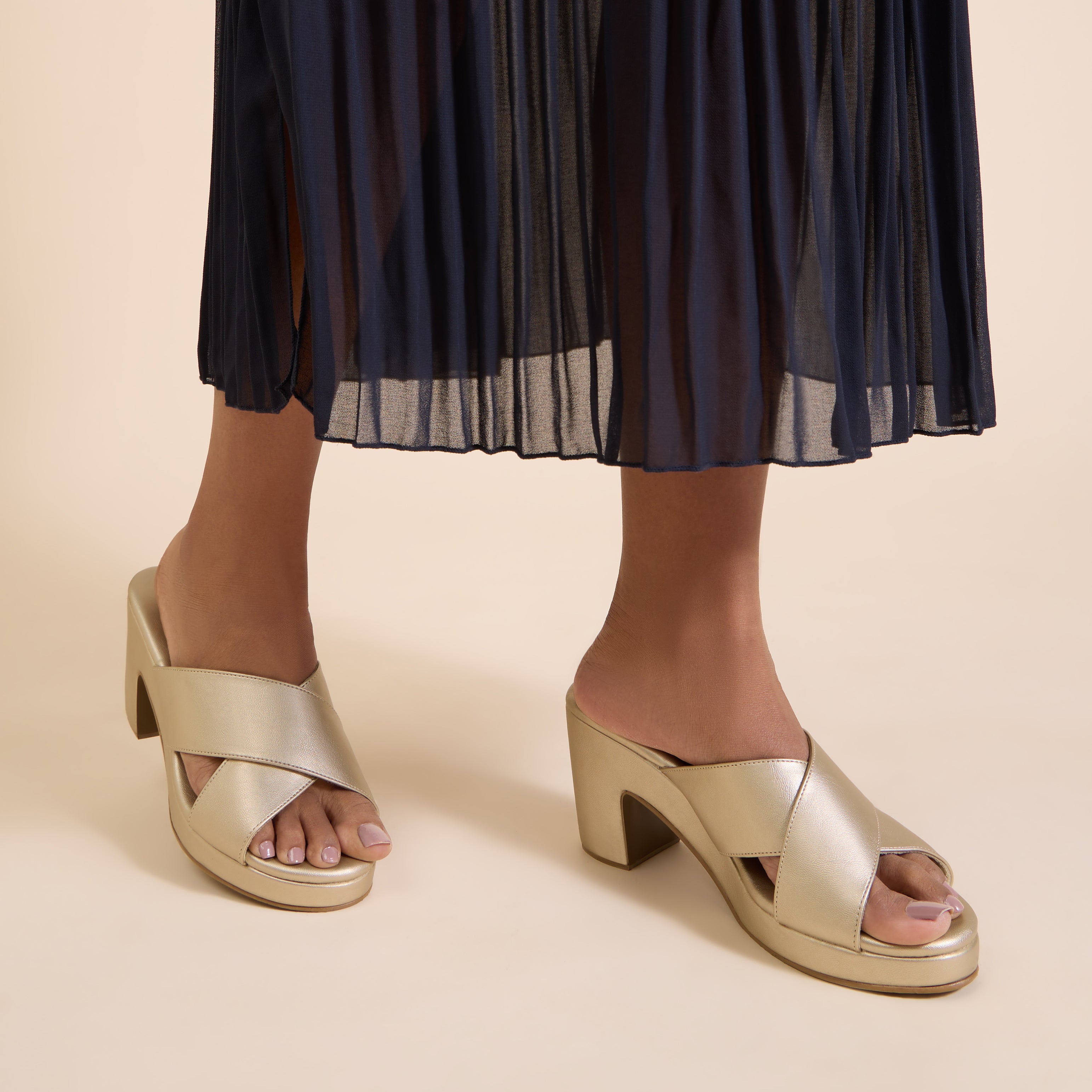 Venosa Gold Platform Heels For Women