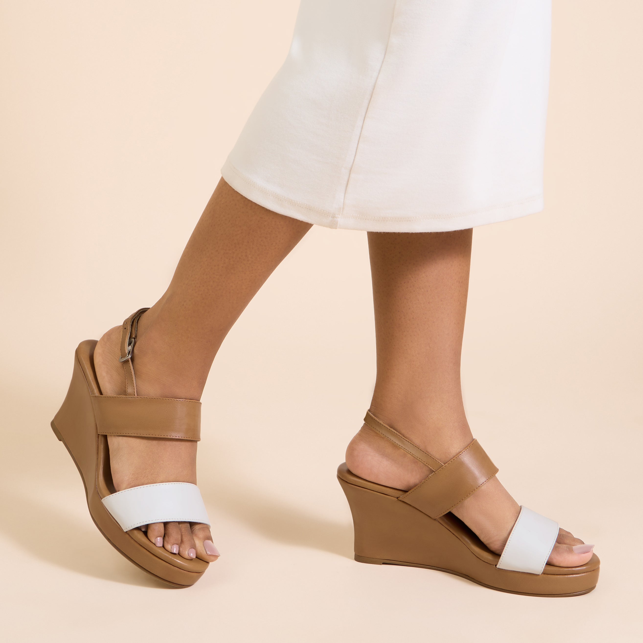 Forli Tan & White Wedges For Women
