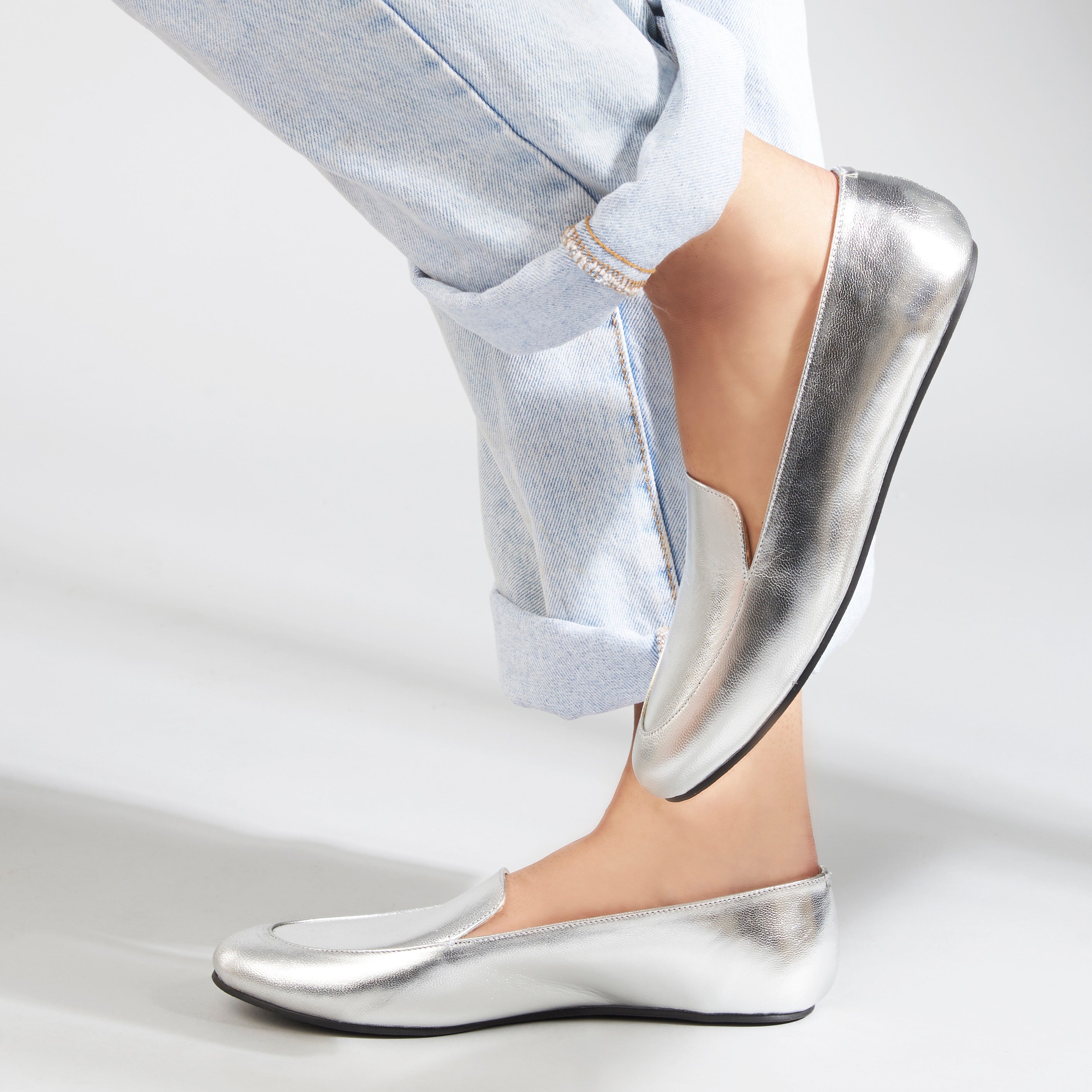 Olivia Silver Loafers For Women