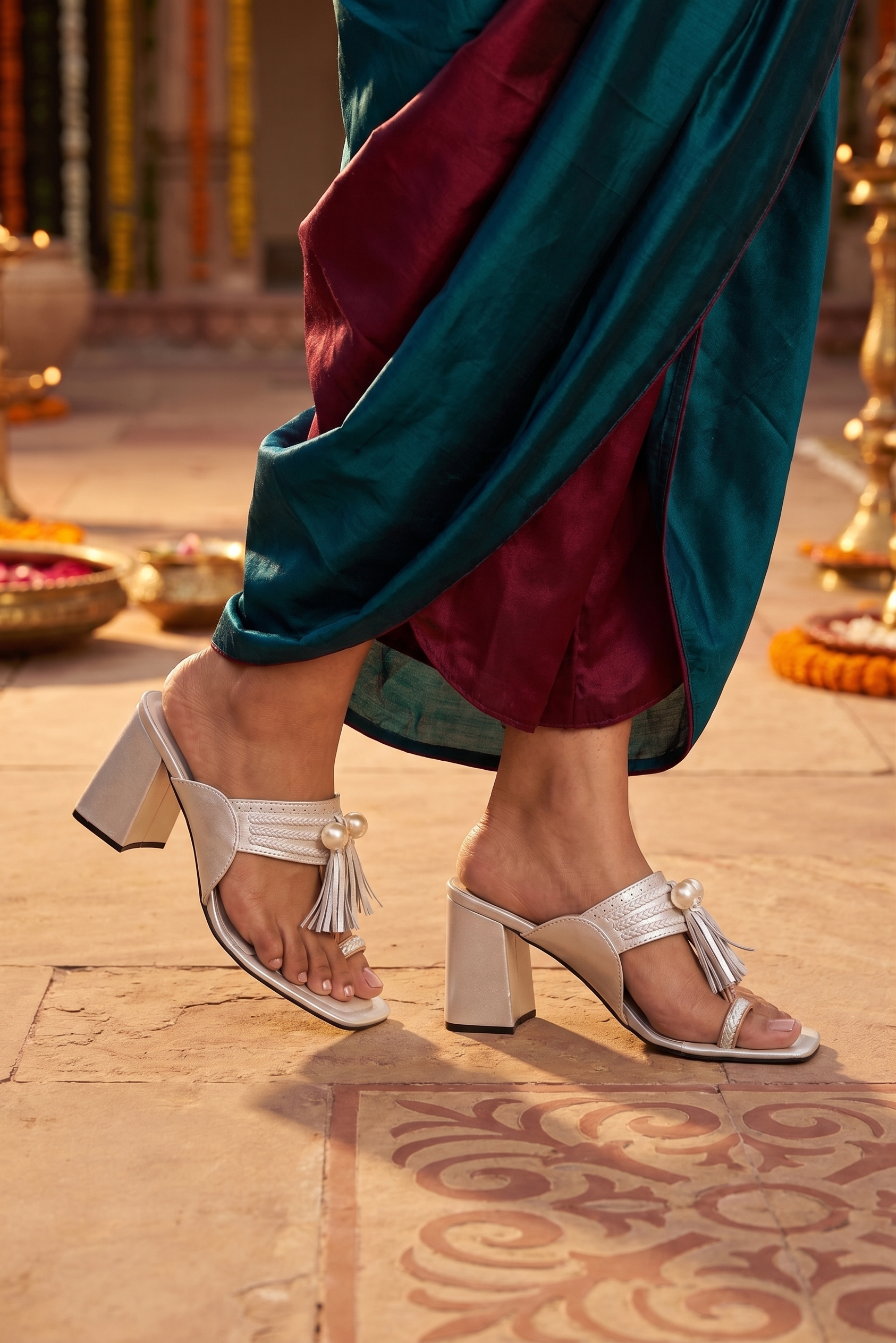 Silver Kolhapuri Heel For Women