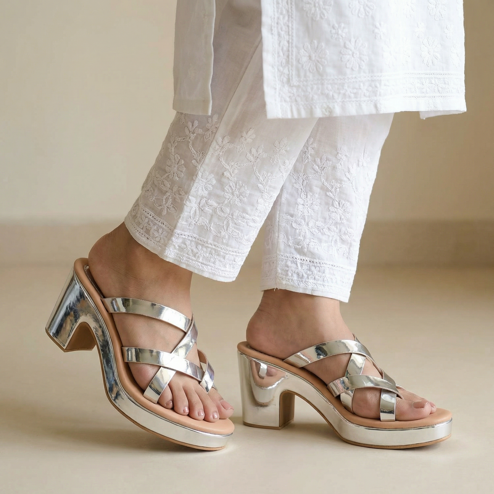Salvadore Silver Platform Heels For Women