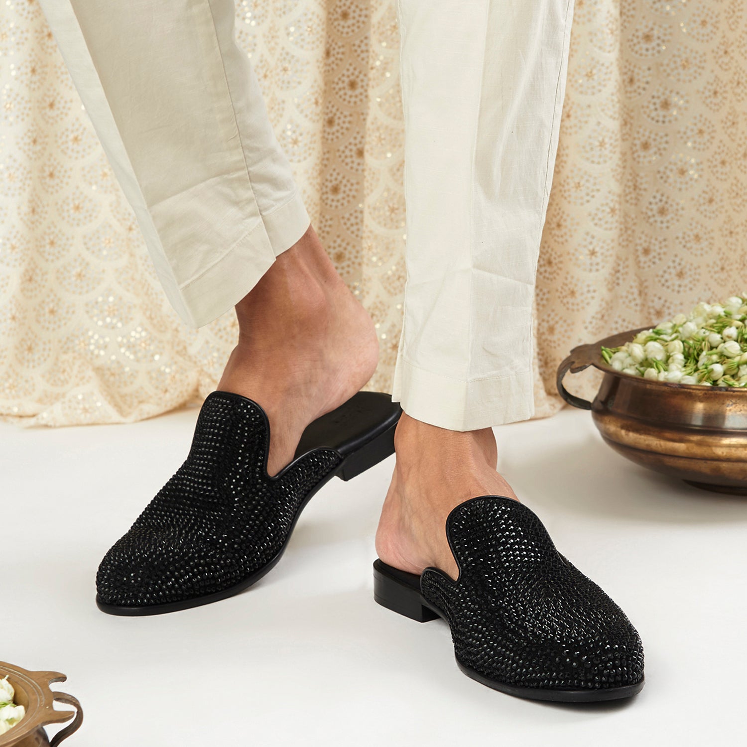 Black Crystal Mules For Men - Main Image