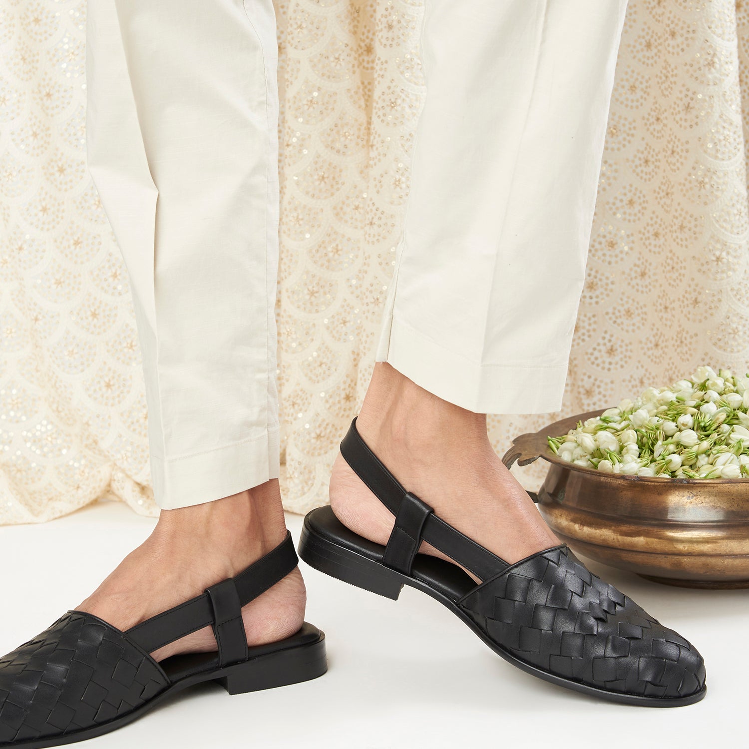 Black Weave Peshawari Sandals For Men