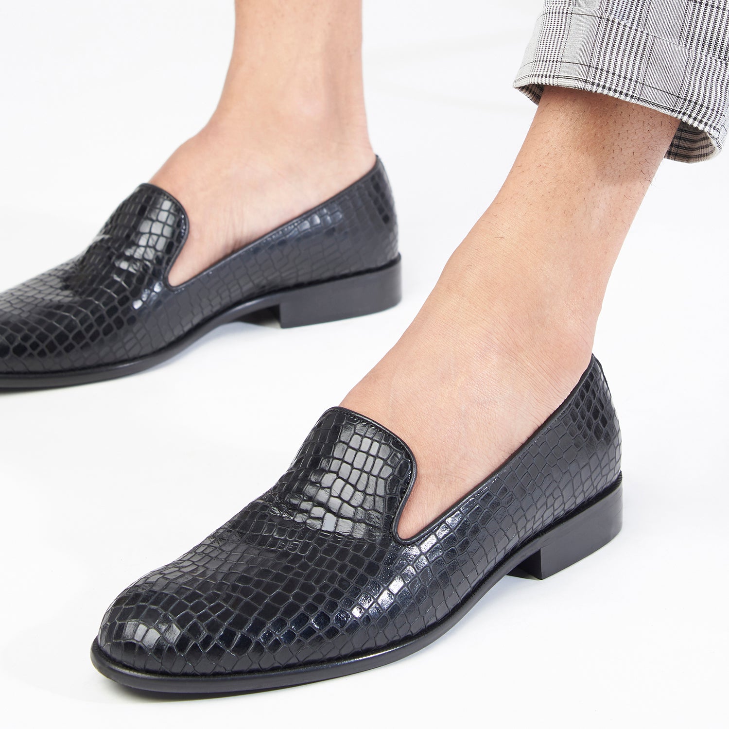 Alfie Black Croc Loafers For Men