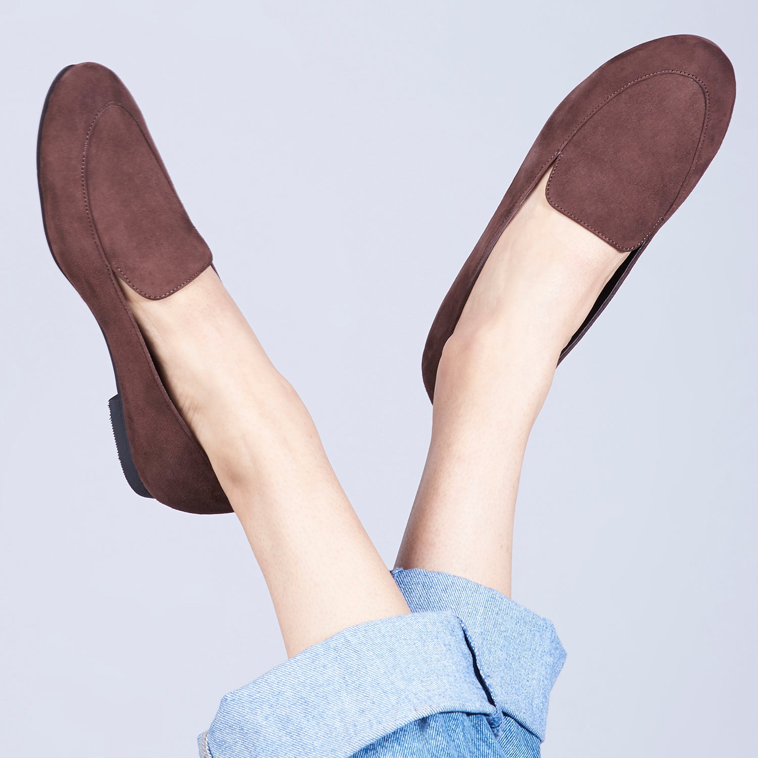 Olivia Brown Suede Loafers For Women - Main Image