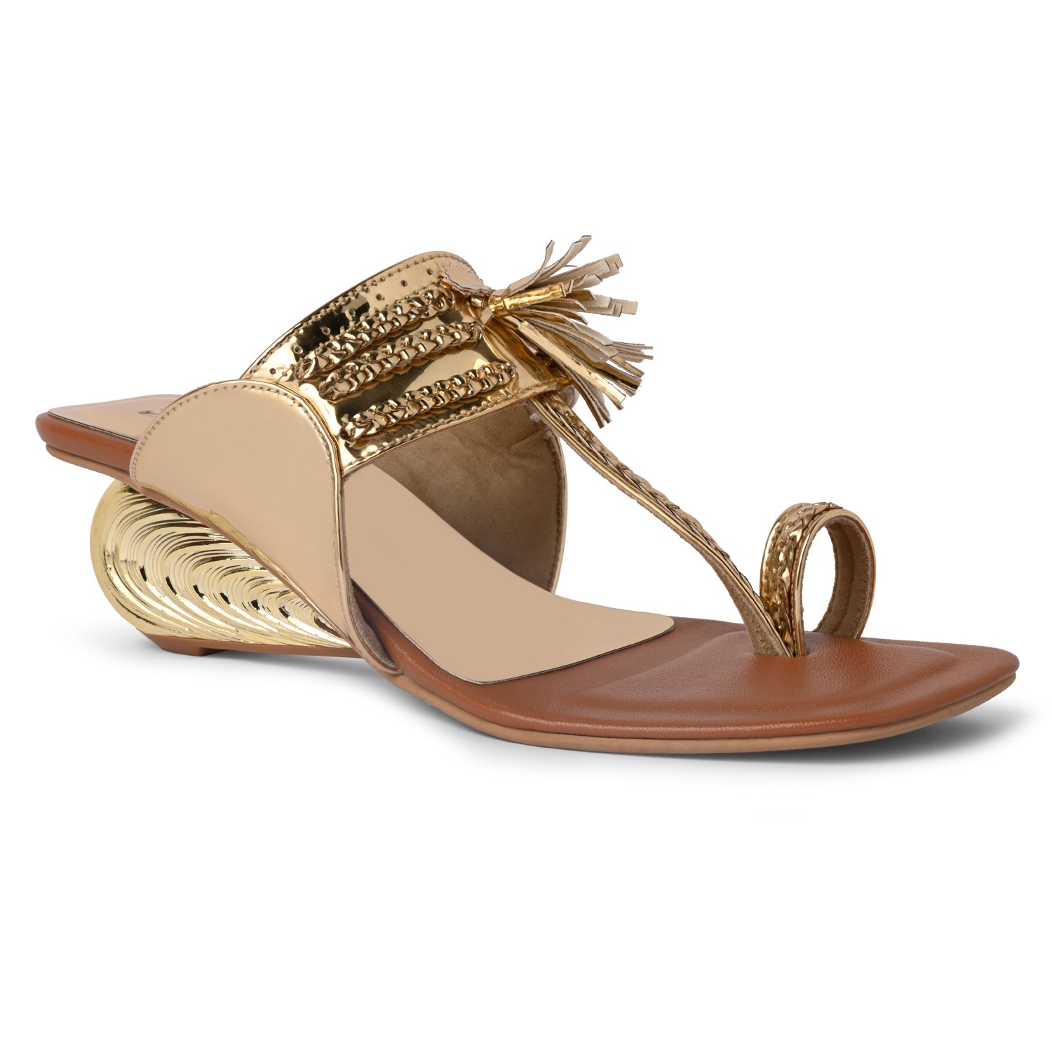 Metallic Gold Kolhapuris Heels for Women