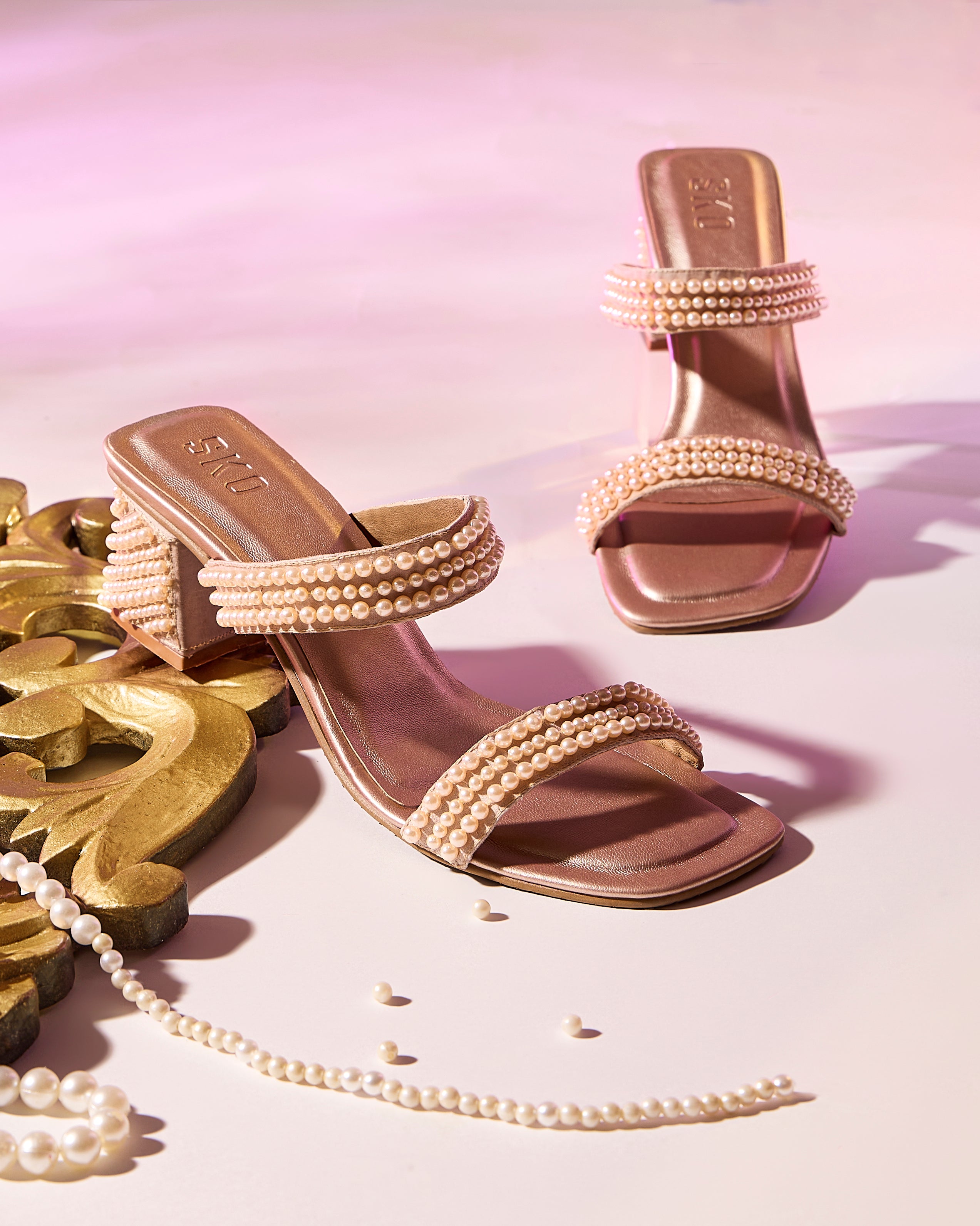 Perla Rose Gold Heels For Women