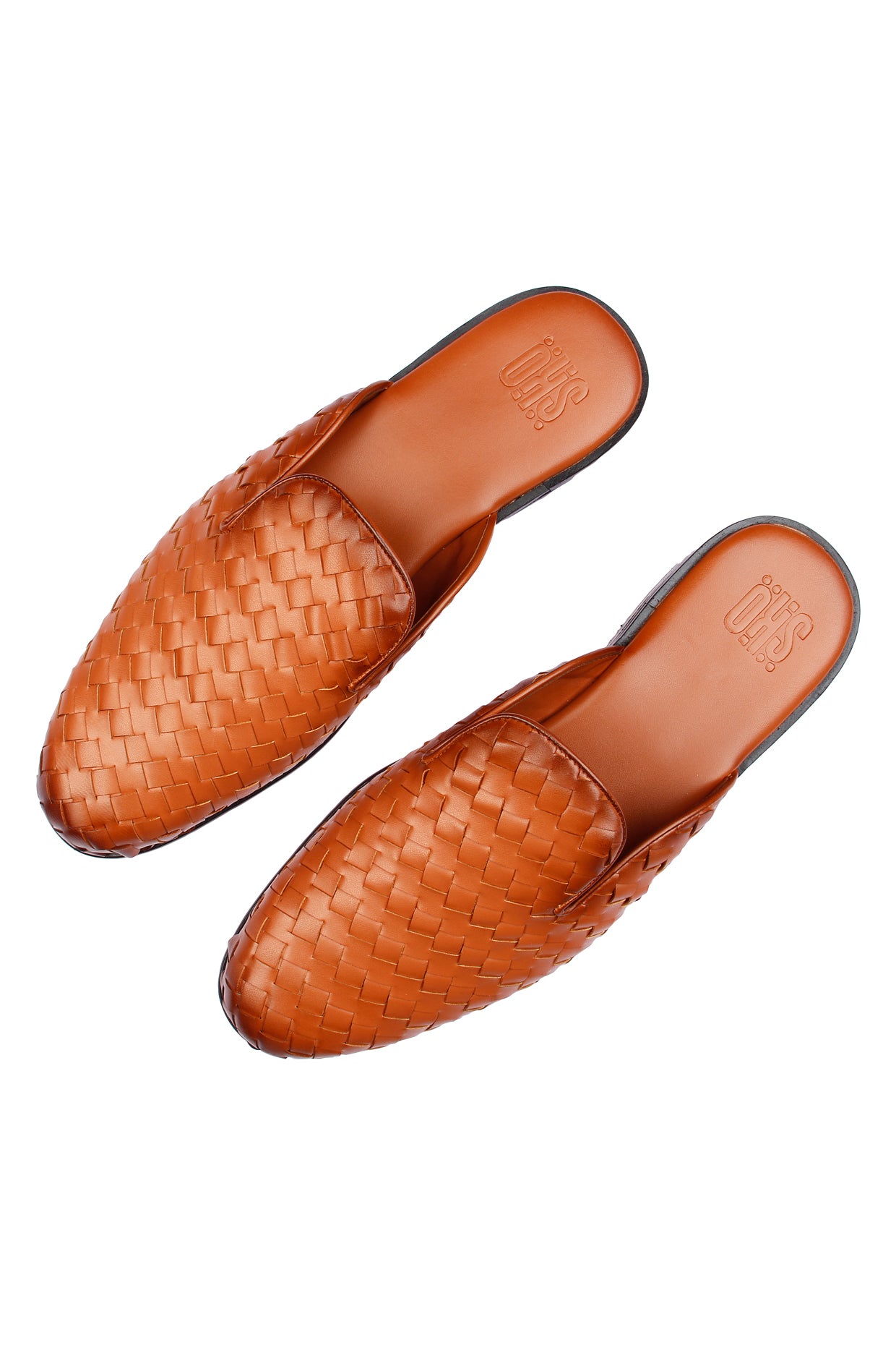 David Tan Weave Mules For Men
