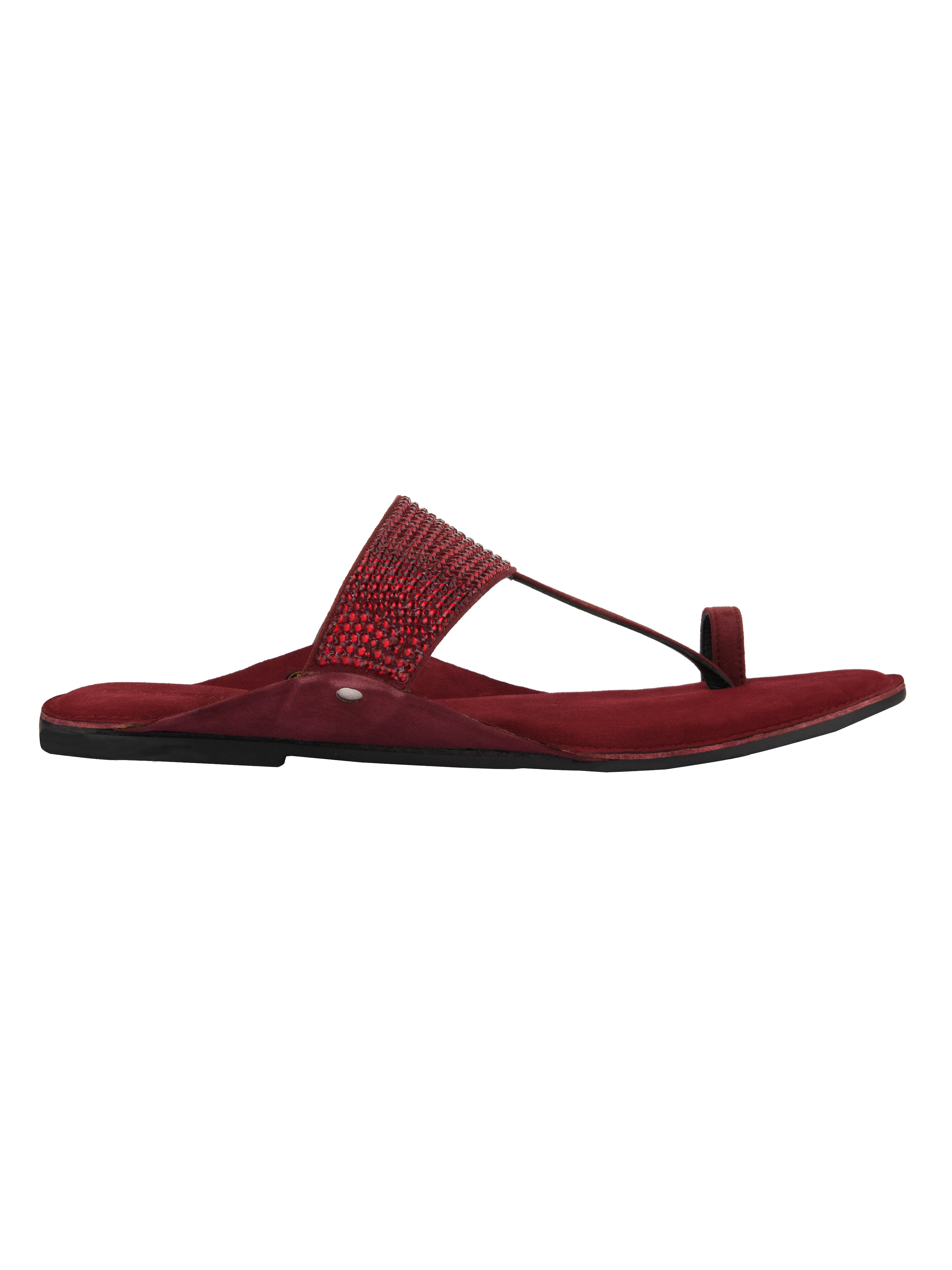 Maroon Crystal Kolhapuri Sandals For Men