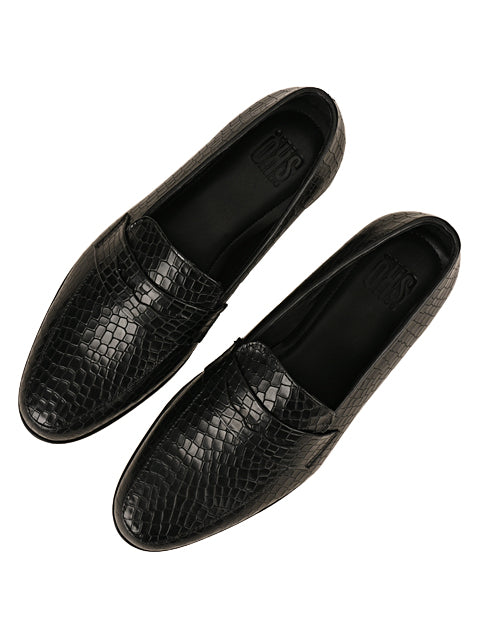 Hugo Black Croc Loafers For Men