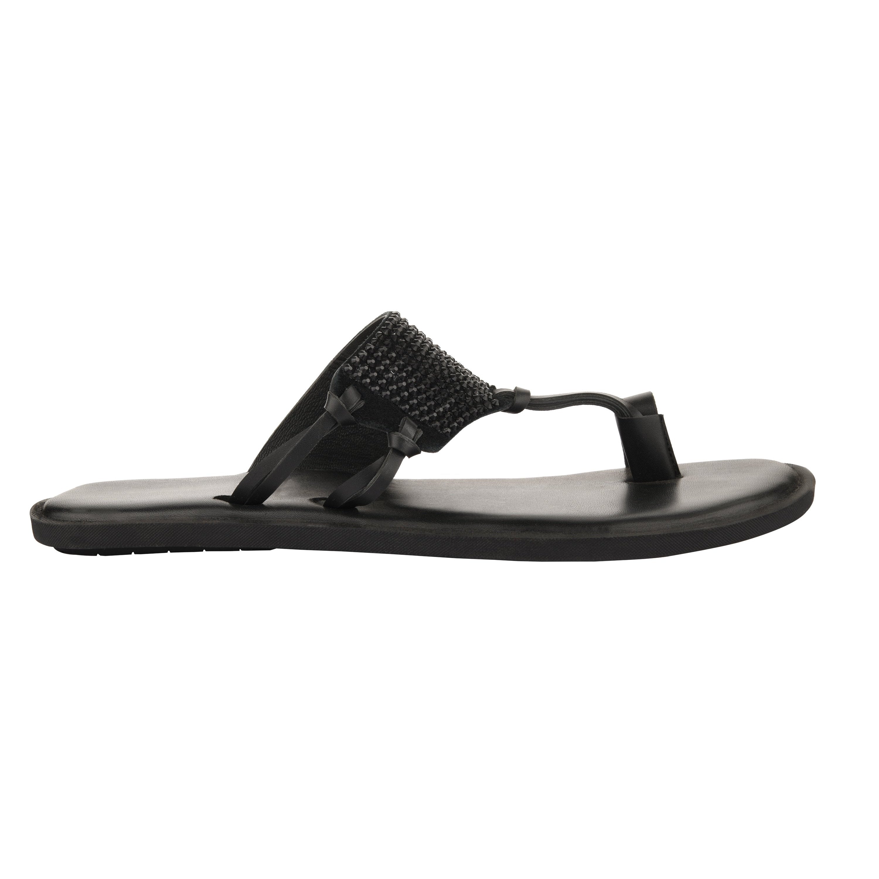 Indy Black Crystal Kolhapuri Slippers For Men