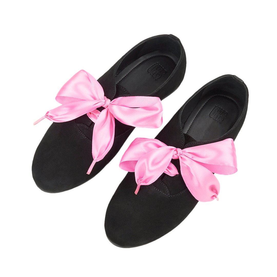 Freya Black Derby Shoes With Bow Laces For Women